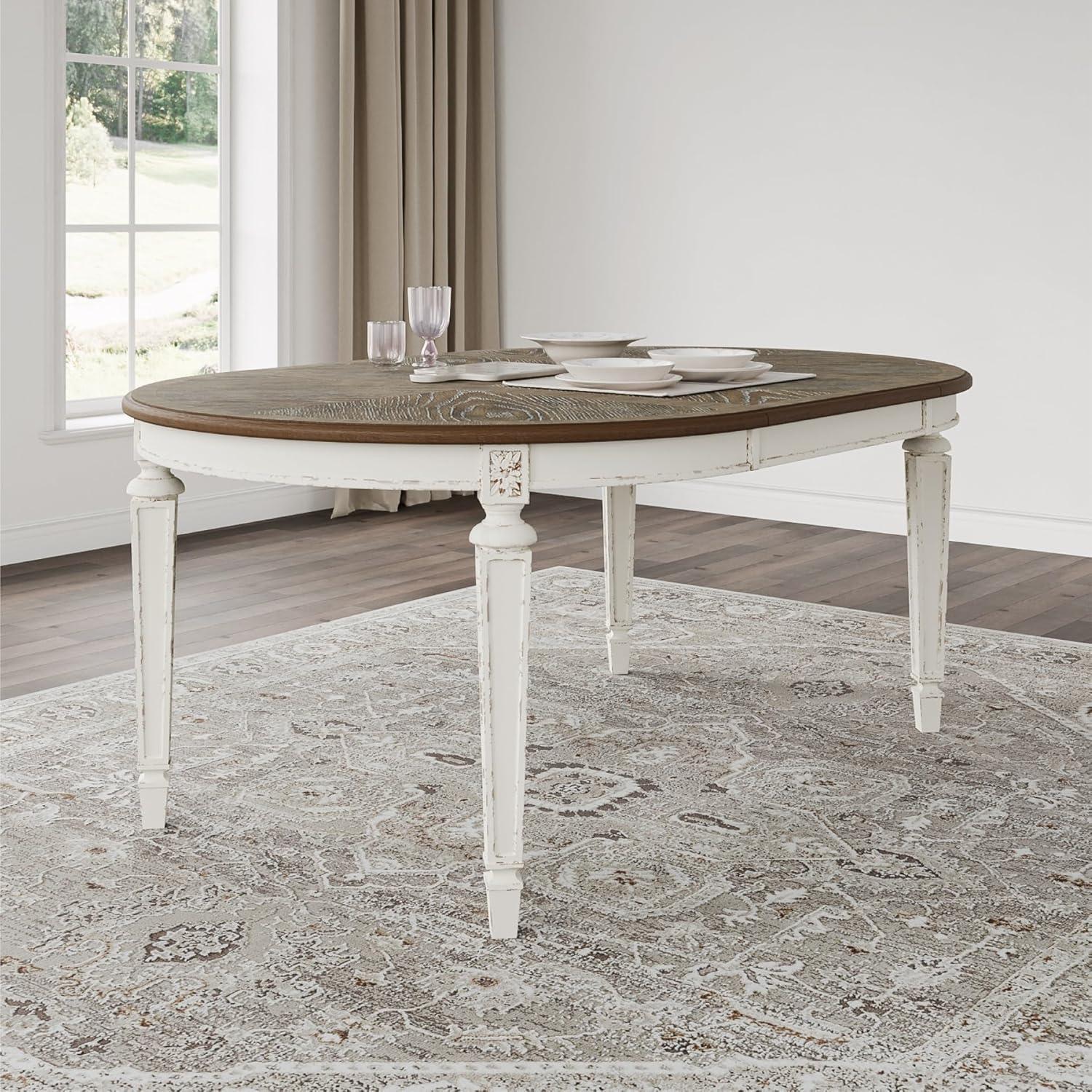 imageSignature Design by Ashley Realyn Oval Dining Room Extension Table Seats 6 Antiqued 2tone Finish Wood Distressed White