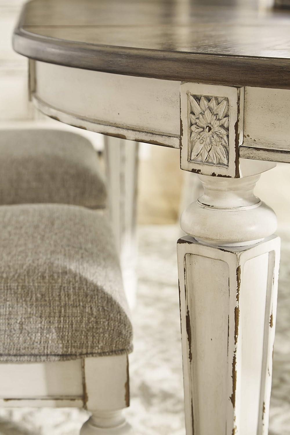 imageSignature Design by Ashley Realyn Oval Dining Room Extension Table Seats 6 Antiqued 2tone Finish Wood Distressed White