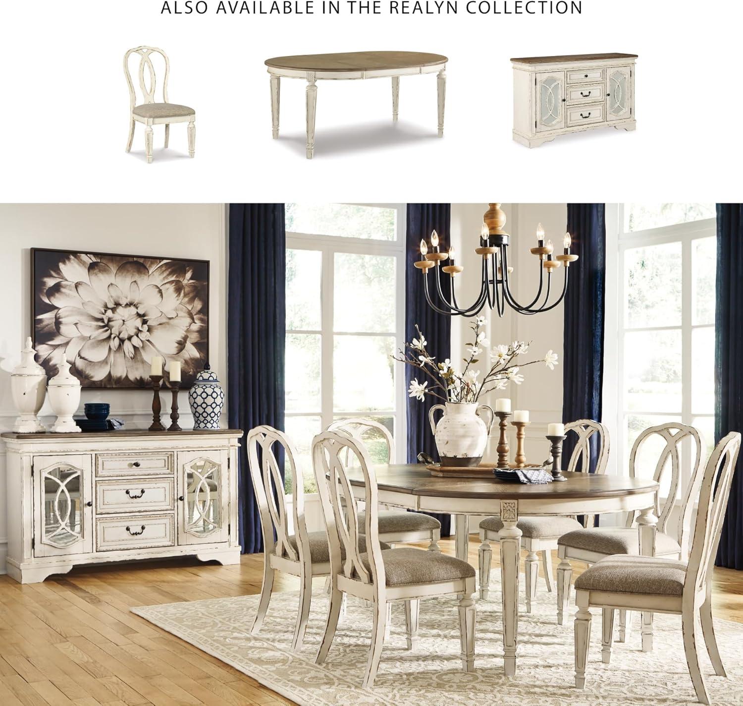 imageSignature Design by Ashley Realyn Oval Dining Room Extension Table Seats 6 Antiqued 2tone Finish Wood Distressed White