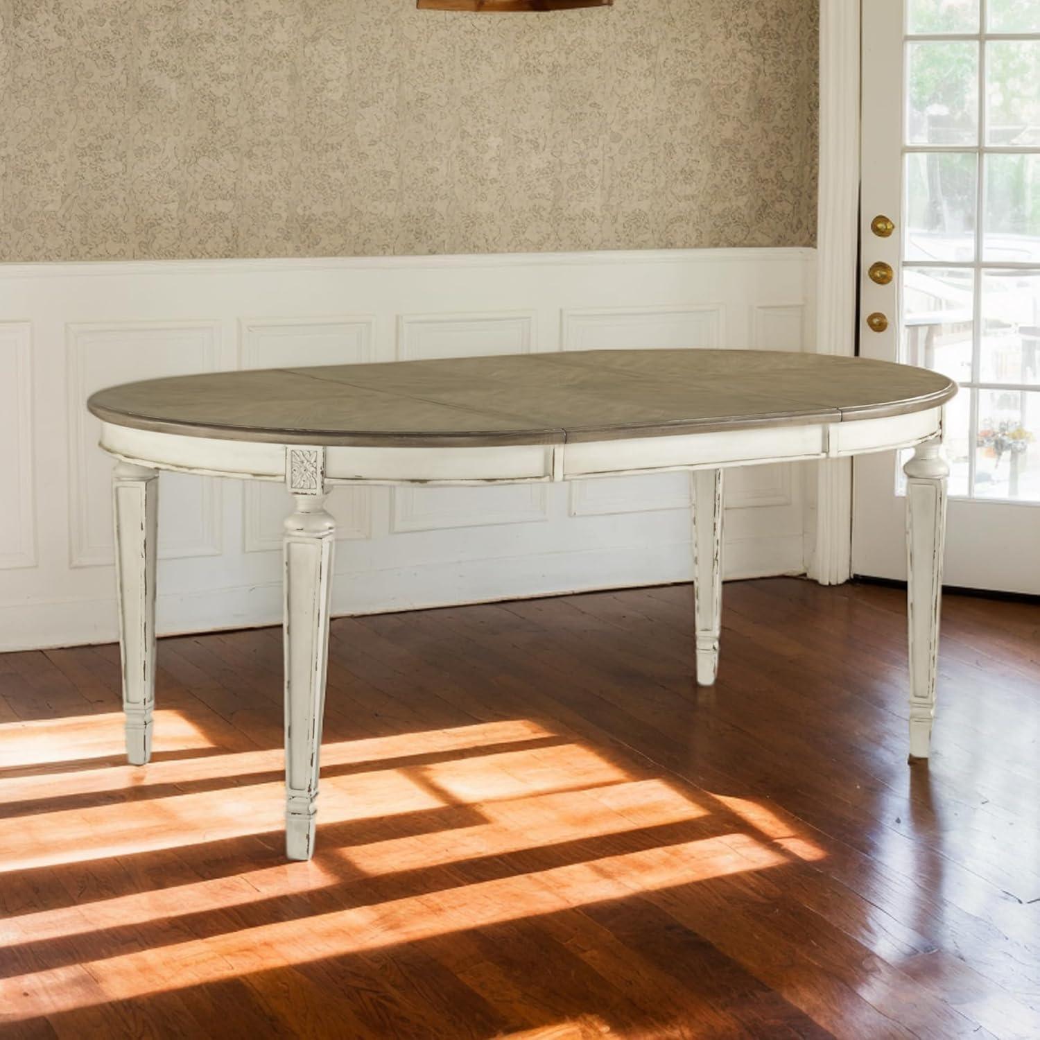 imageSignature Design by Ashley Realyn Oval Dining Room Extension Table Seats 6 Antiqued 2tone Finish Wood Distressed White