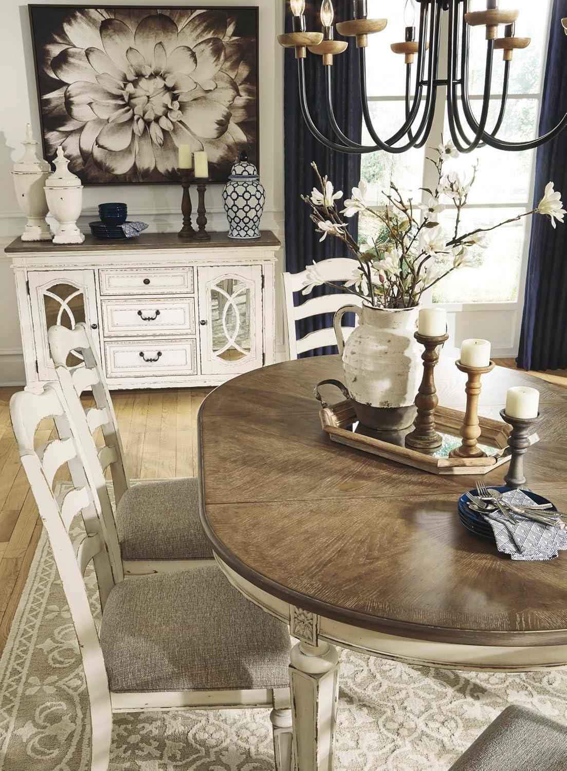 imageSignature Design by Ashley Realyn Oval Dining Room Extension Table Seats 6 Antiqued 2tone Finish Wood Distressed White
