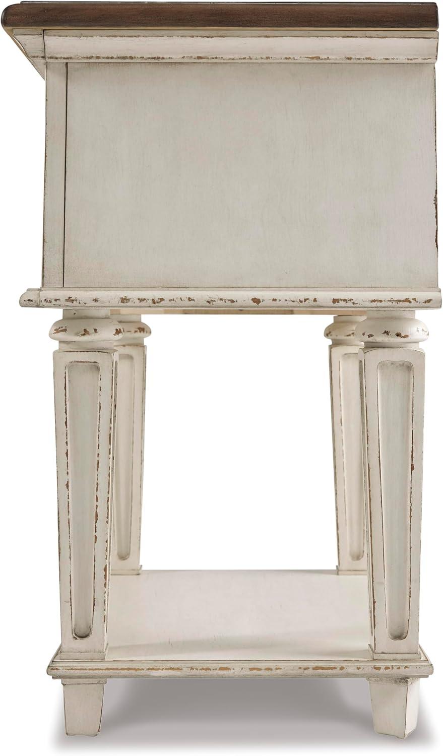 imageSignature Design by Ashley Realyn Traditional Cottage 1 Drawer Nightstand with Dovetail Construction ampamp Open Display Shelf Chipped White 27quot Tall Distressed BrownChipped White
