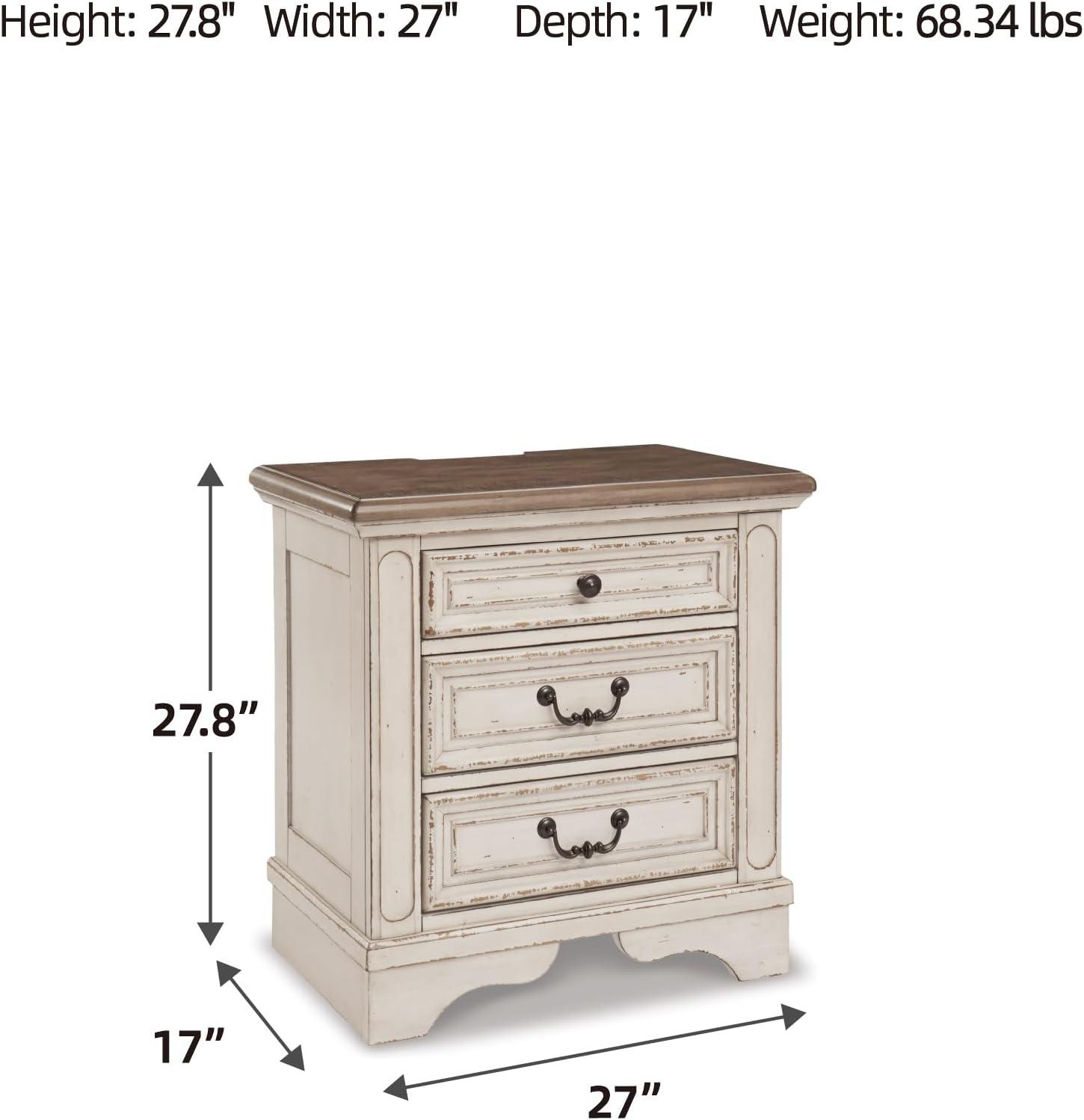 imageSignature Design by Ashley Realyn Traditional Cottage 1 Drawer Nightstand with Dovetail Construction ampamp Open Display Shelf Chipped White 27quot Tall Distressed BrownChipped White
