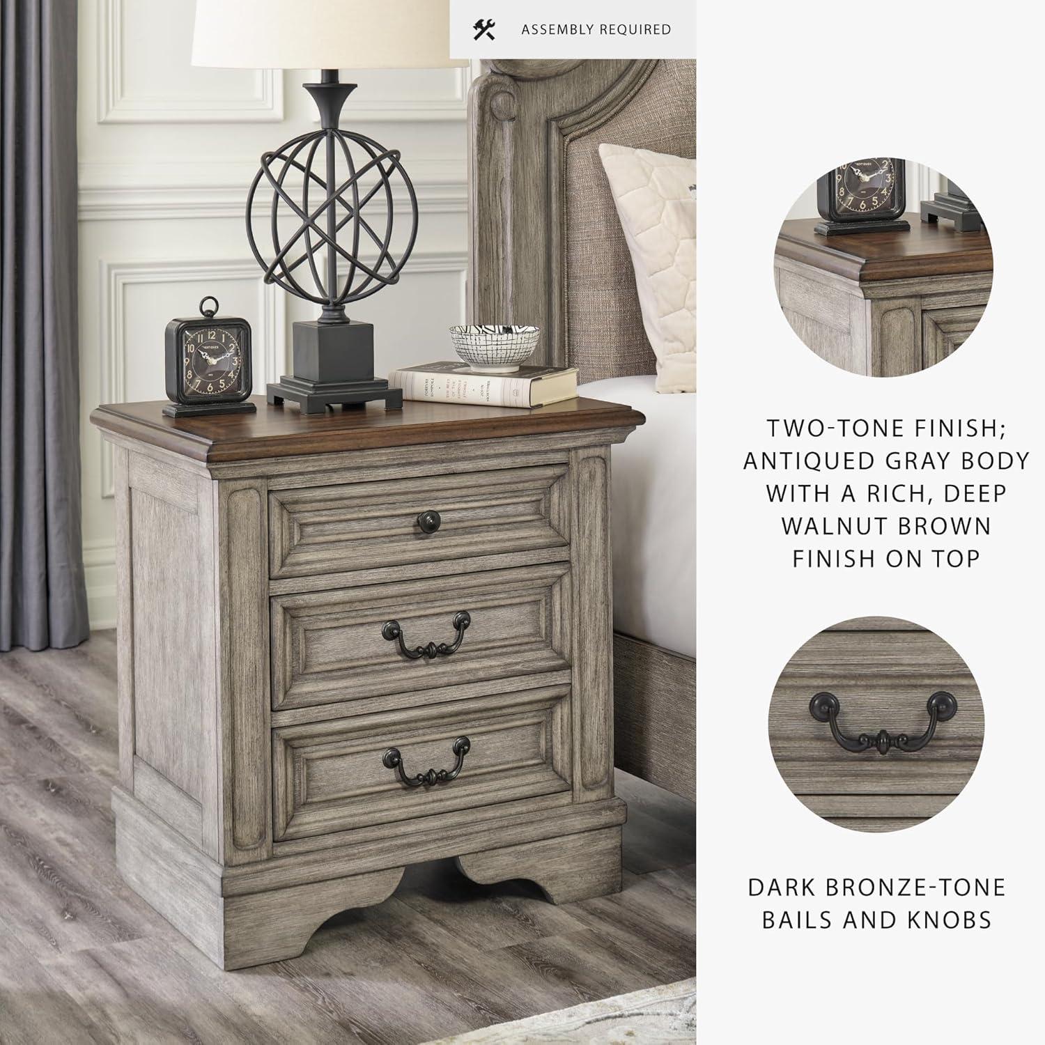 imageSignature Design by Ashley Realyn Traditional Cottage 1 Drawer Nightstand with Dovetail Construction ampamp Open Display Shelf Chipped White 27quot Tall Distressed BrownAntique Gray