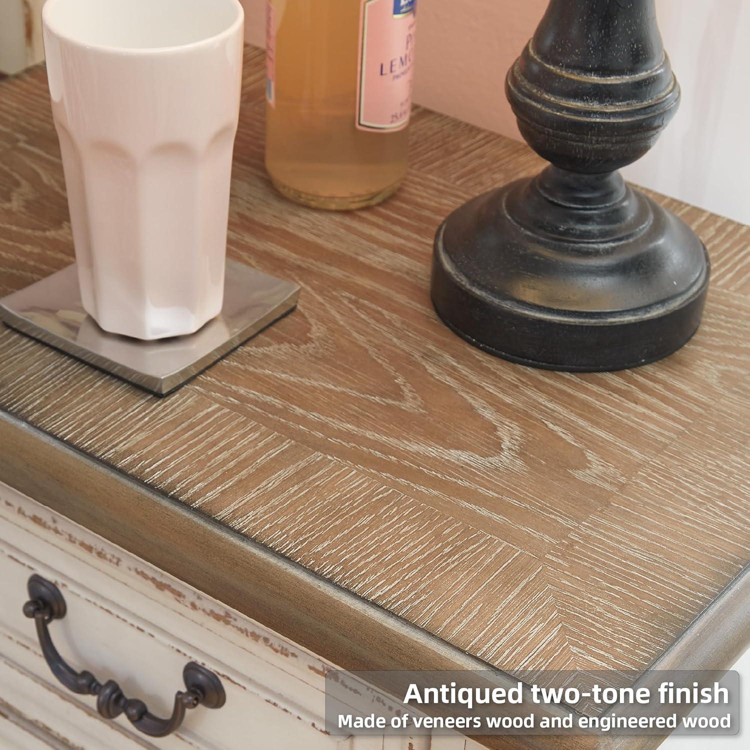 imageSignature Design by Ashley Realyn Traditional Cottage 1 Drawer Nightstand with Dovetail Construction ampamp Open Display Shelf Chipped White 27quot Tall Distressed BrownChipped White