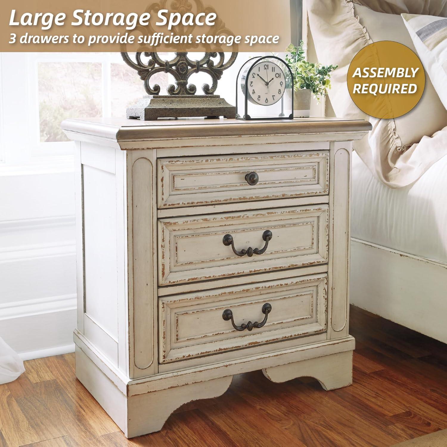 imageSignature Design by Ashley Realyn Traditional Cottage 1 Drawer Nightstand with Dovetail Construction ampamp Open Display Shelf Chipped White 27quot Tall Distressed BrownChipped White