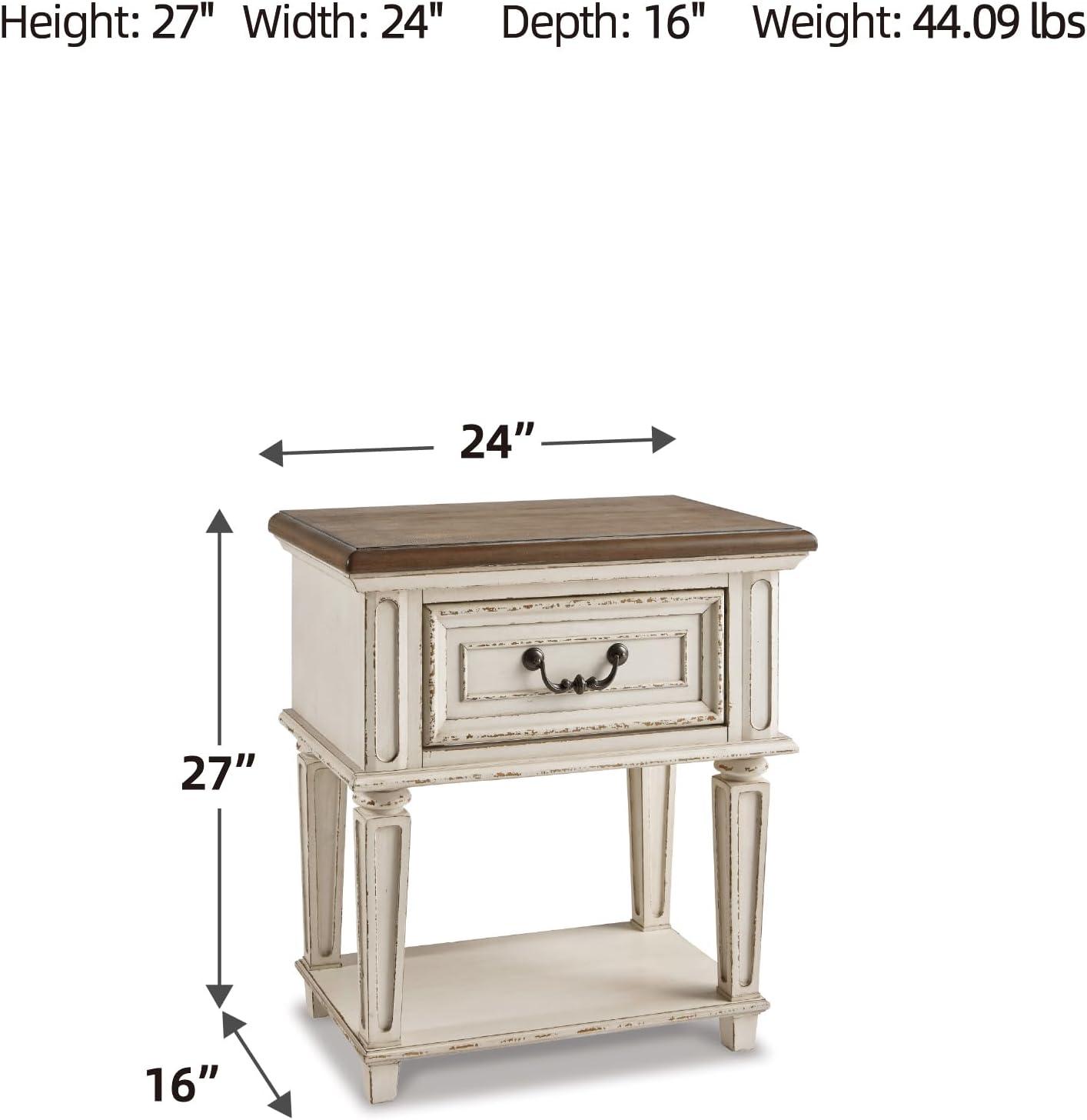 imageSignature Design by Ashley Realyn Traditional Cottage 1 Drawer Nightstand with Dovetail Construction ampamp Open Display Shelf Chipped White 27quot Tall Distressed BrownChipped White