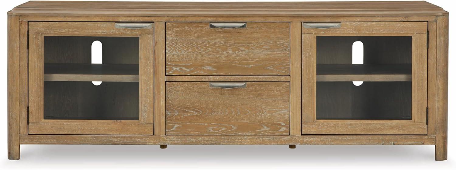 imageSignature Design by Ashley Rencott Contemporary 2Drawer 80quot TV Stand for TVs up to 91quot with Adjustable Shelves Cabinets Cord Openings Light Brown