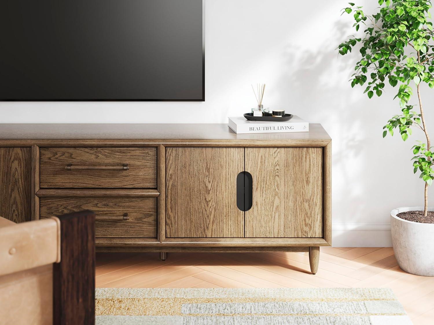 imageSignature Design by Ashley Roanhowe Contemporary 85quot TV Stand for TVs up to 97quot with Adjustable Shelves Drawers Cabinets and Cord Openings Dark Brown