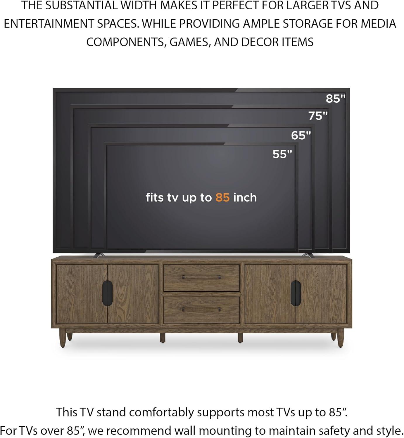 imageSignature Design by Ashley Roanhowe Contemporary 85quot TV Stand for TVs up to 97quot with Adjustable Shelves Drawers Cabinets and Cord Openings Dark Brown