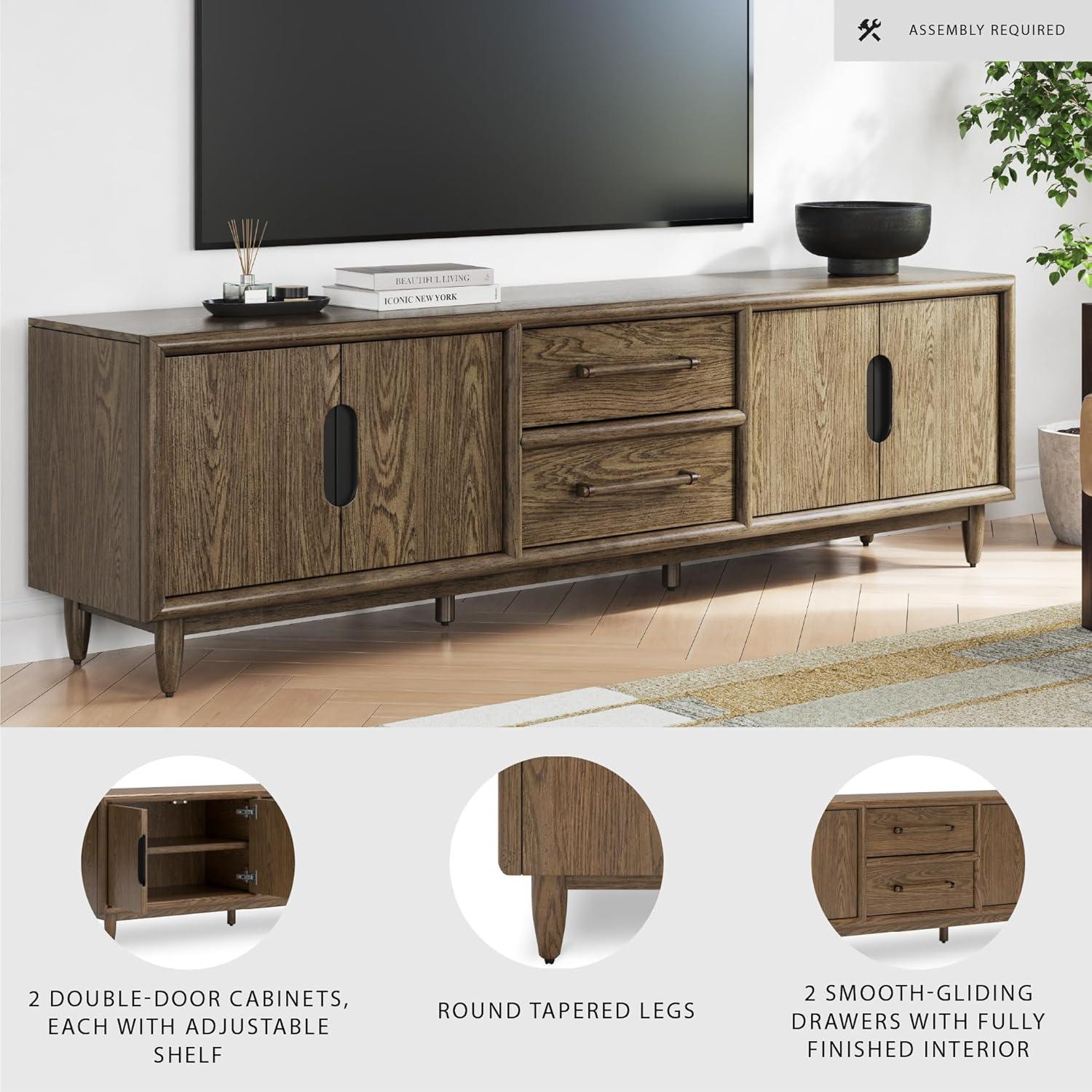 imageSignature Design by Ashley Roanhowe Contemporary 85quot TV Stand for TVs up to 97quot with Adjustable Shelves Drawers Cabinets and Cord Openings Dark Brown