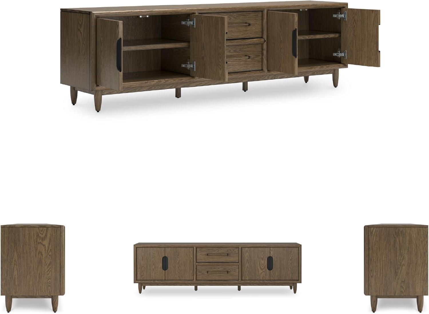 imageSignature Design by Ashley Roanhowe Contemporary 85quot TV Stand for TVs up to 97quot with Adjustable Shelves Drawers Cabinets and Cord Openings Dark Brown