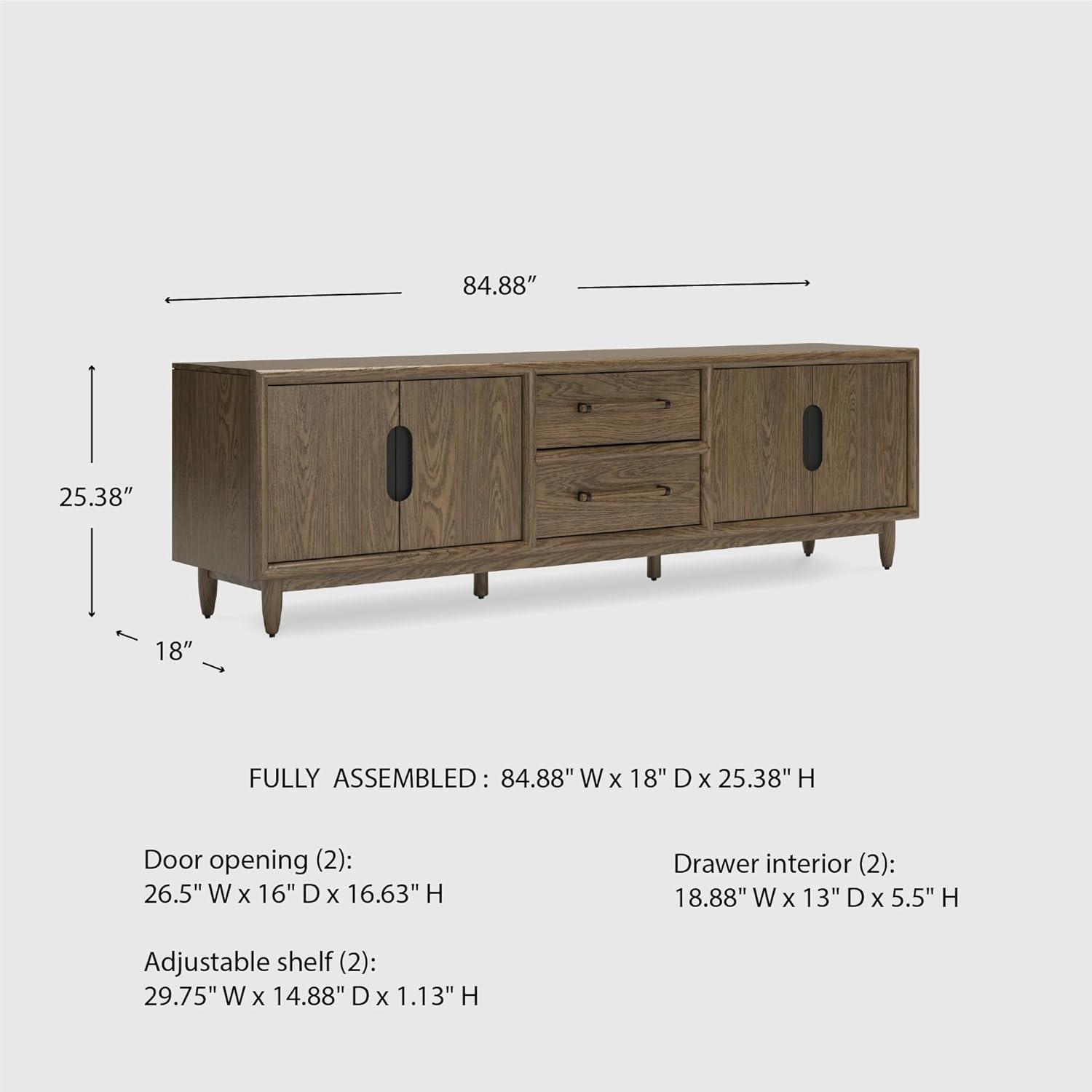 imageSignature Design by Ashley Roanhowe Contemporary 85quot TV Stand for TVs up to 97quot with Adjustable Shelves Drawers Cabinets and Cord Openings Dark Brown