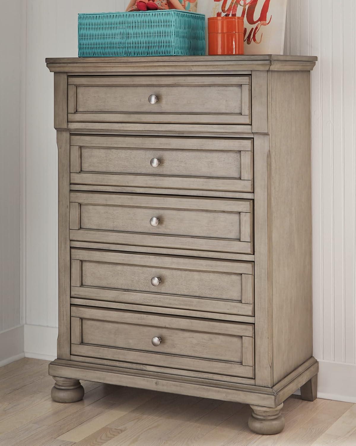 imageSignature Design by Ashley Robbinsdale Casual 5 Drawer Chest with FeltLined Upper Drawer WhiteLight Gray
