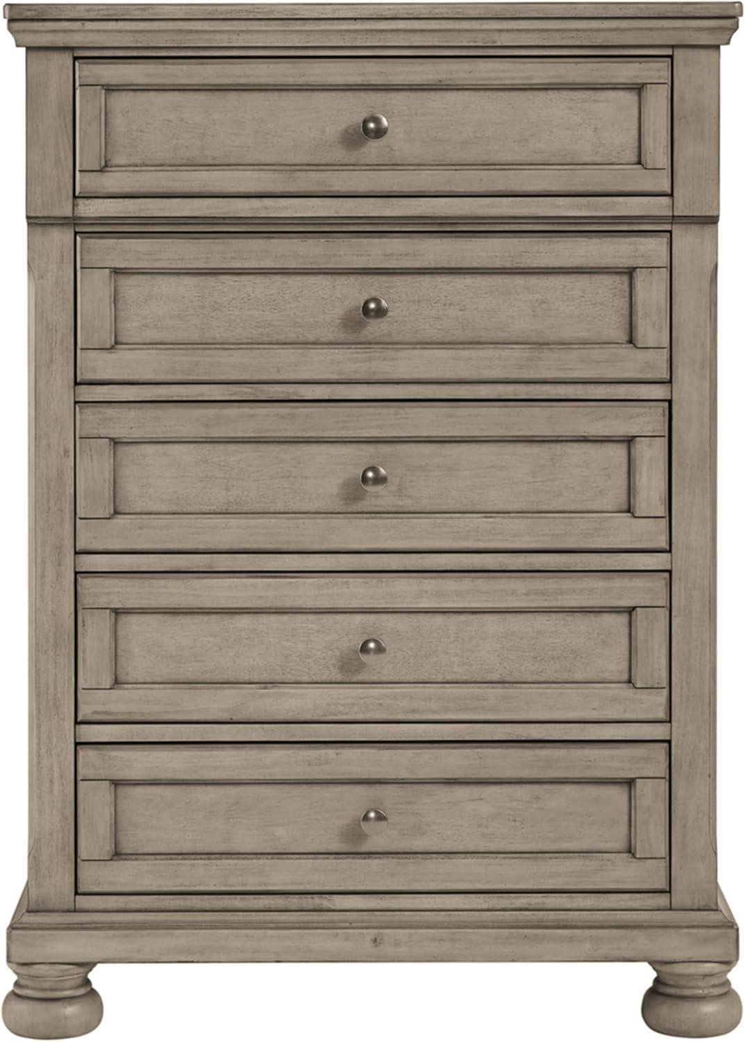 imageSignature Design by Ashley Robbinsdale Casual 5 Drawer Chest with FeltLined Upper Drawer WhiteLight Gray