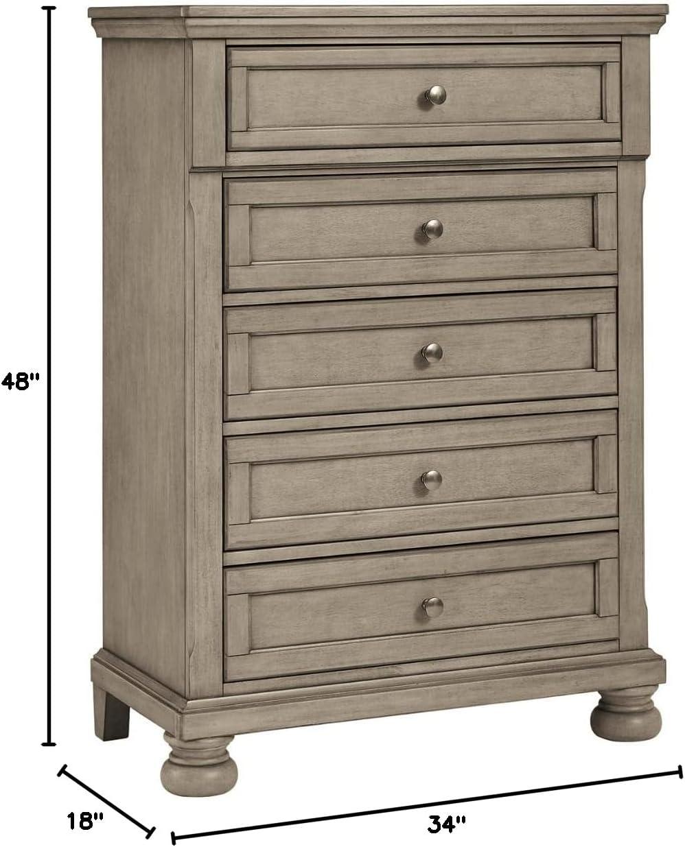imageSignature Design by Ashley Robbinsdale Casual 5 Drawer Chest with FeltLined Upper Drawer WhiteLight Gray