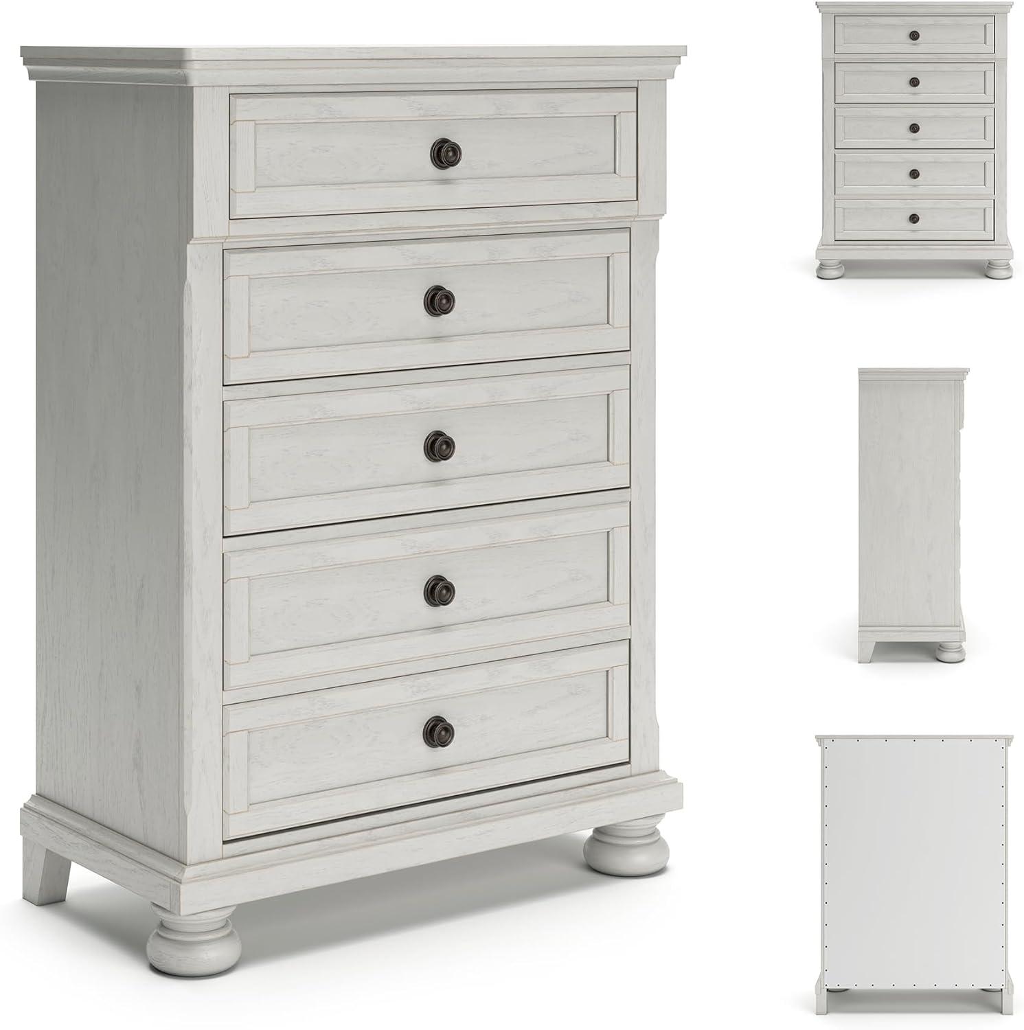 imageSignature Design by Ashley Robbinsdale Casual 5 Drawer Chest with FeltLined Upper Drawer WhiteWhitewash