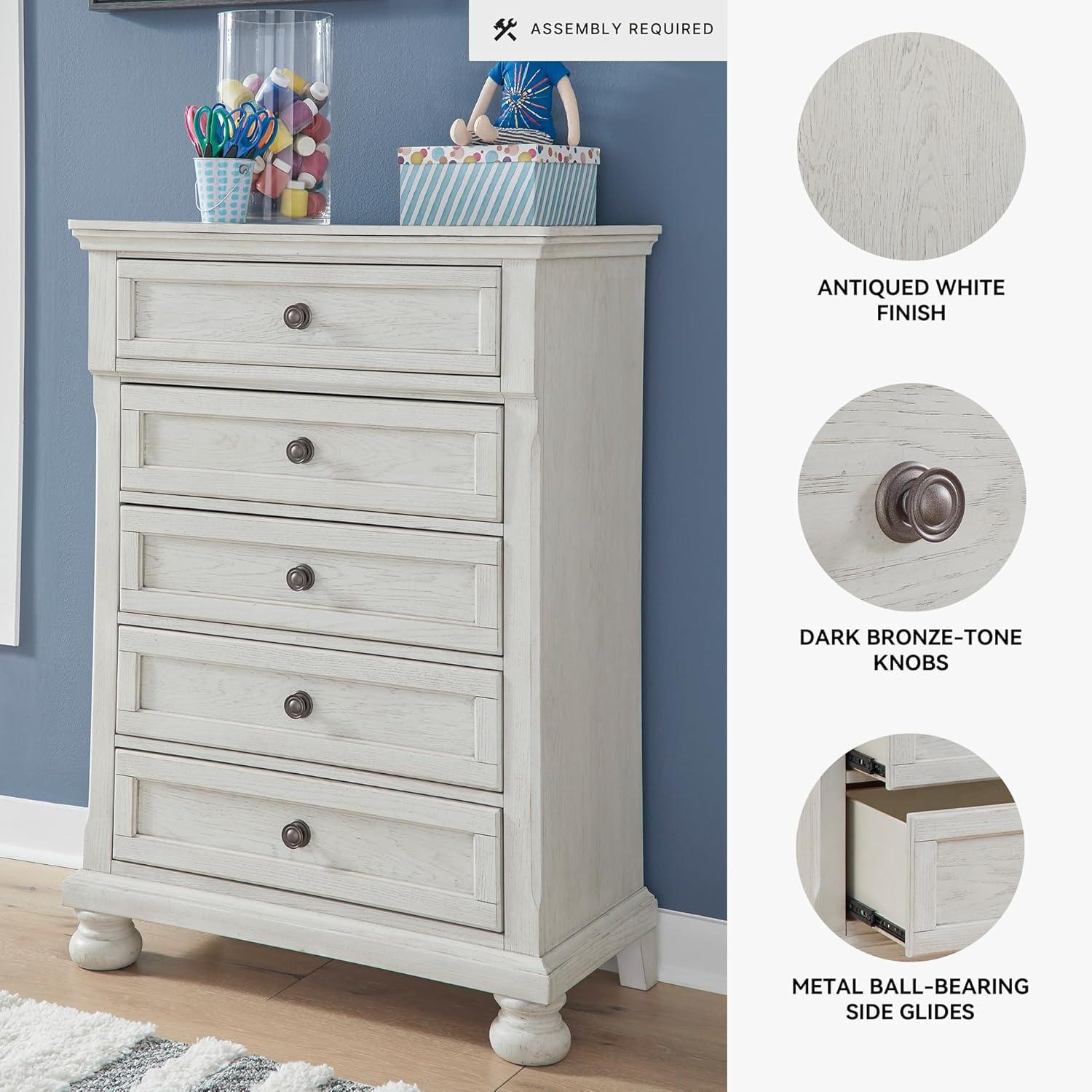 imageSignature Design by Ashley Robbinsdale Casual 5 Drawer Chest with FeltLined Upper Drawer WhiteWhitewash