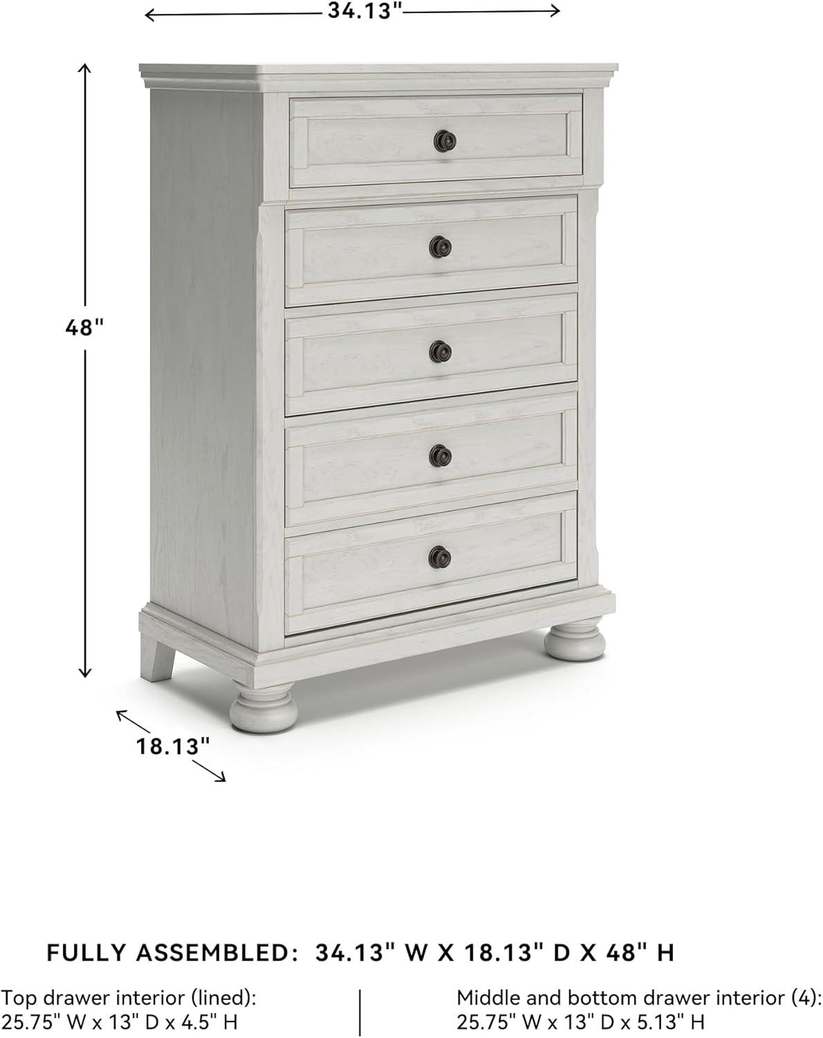 imageSignature Design by Ashley Robbinsdale Casual 5 Drawer Chest with FeltLined Upper Drawer WhiteWhitewash