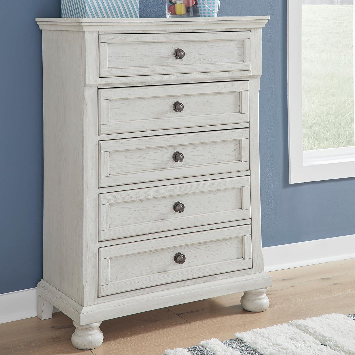 imageSignature Design by Ashley Robbinsdale Casual 5 Drawer Chest with FeltLined Upper Drawer WhiteWhitewash