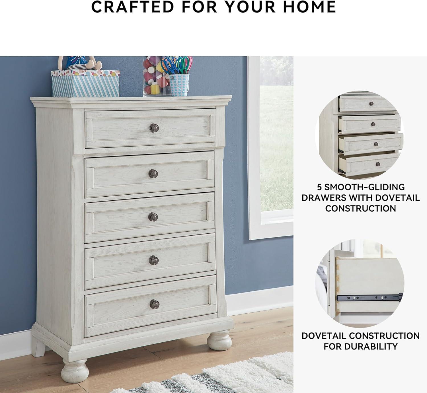 imageSignature Design by Ashley Robbinsdale Casual 5 Drawer Chest with FeltLined Upper Drawer WhiteWhitewash