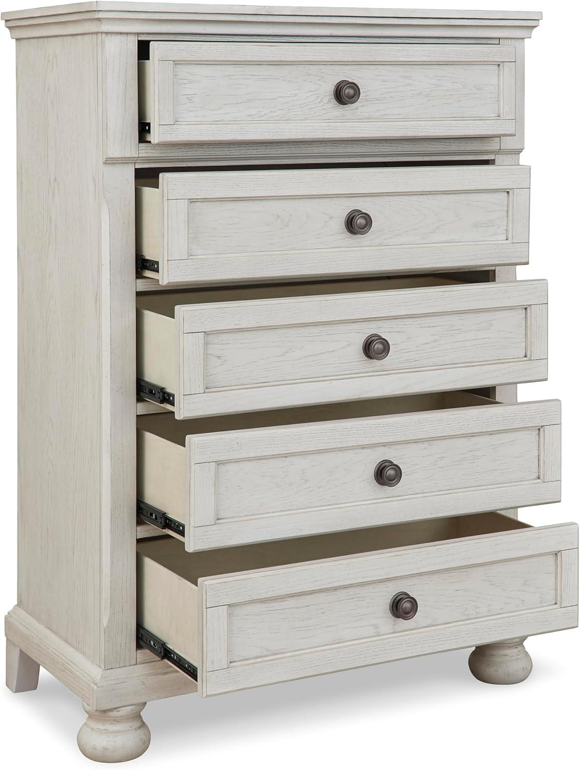 imageSignature Design by Ashley Robbinsdale Casual 5 Drawer Chest with FeltLined Upper Drawer WhiteWhitewash