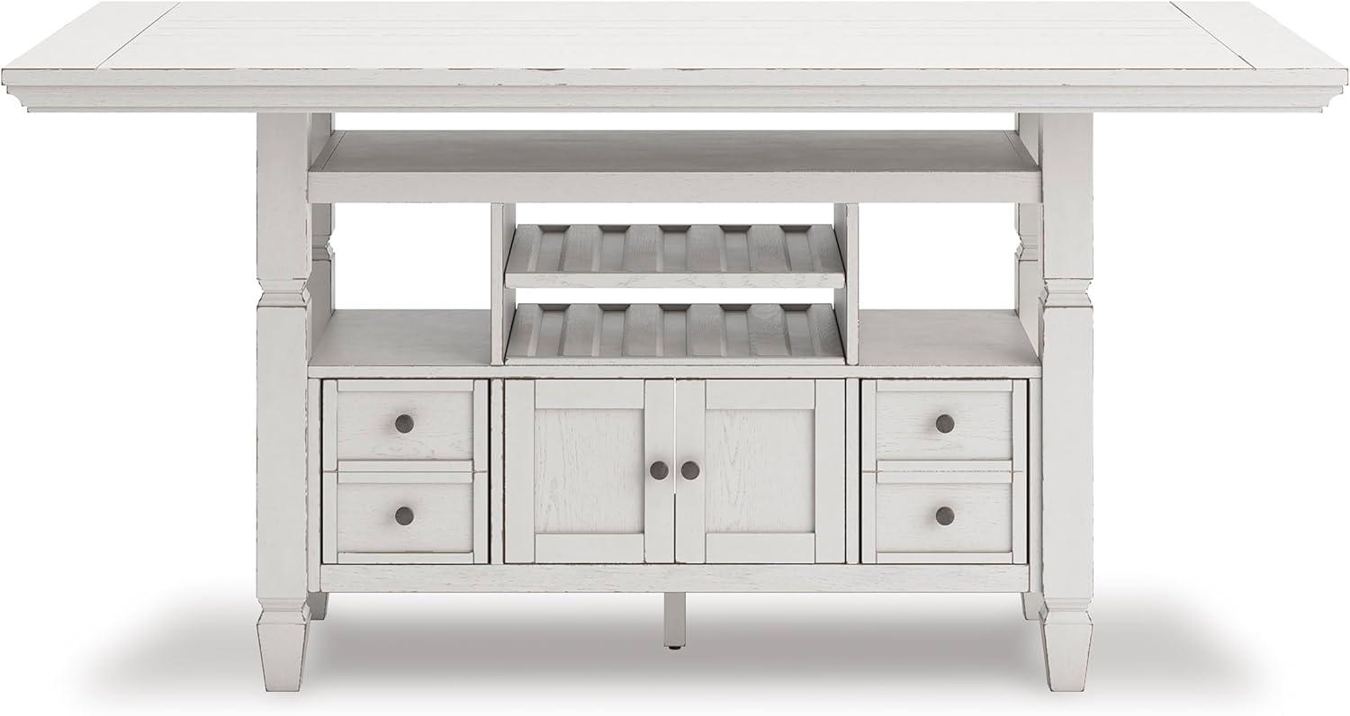 imageSignature Design by Ashley Robbinsdale Casual Removable Center Leaf Dining Extension Table with Trestle Base Wood Ash Veneer Tabletop with Planked Effect 2 Removable Center Leaves Seats 8 WhiteAntique White