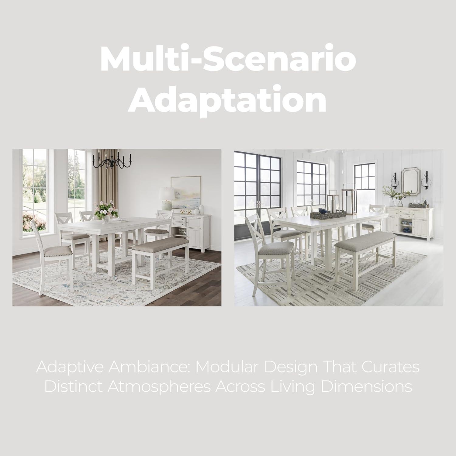 imageSignature Design by Ashley Robbinsdale Casual Removable Center Leaf Dining Extension Table with Trestle Base Wood Ash Veneer Tabletop with Planked Effect 2 Removable Center Leaves Seats 8 WhiteWhite
