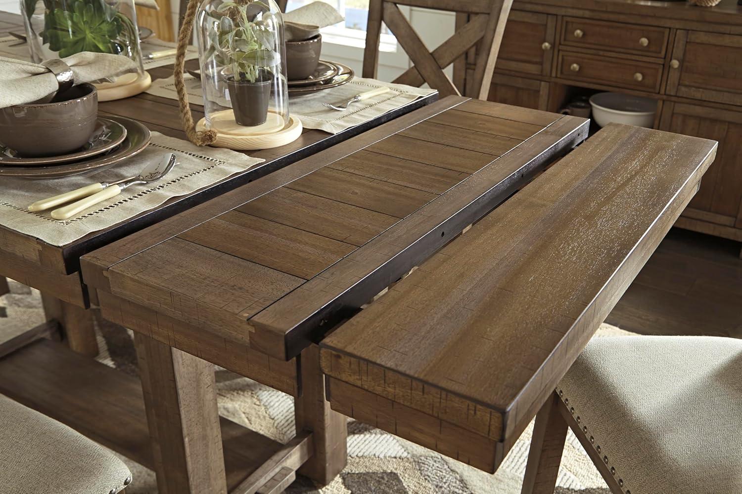 imageSignature Design by Ashley Robbinsdale Casual Removable Center Leaf Dining Extension Table with Trestle Base Wood Ash Veneer Tabletop with Planked Effect 2 Removable Center Leaves Seats 8 WhiteBrown