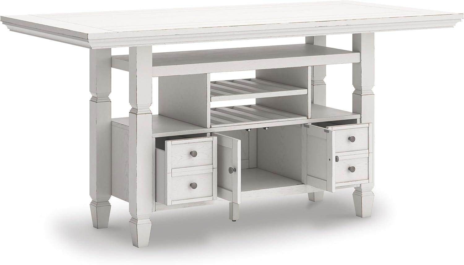 imageSignature Design by Ashley Robbinsdale Casual Removable Center Leaf Dining Extension Table with Trestle Base Wood Ash Veneer Tabletop with Planked Effect 2 Removable Center Leaves Seats 8 WhiteAntique White