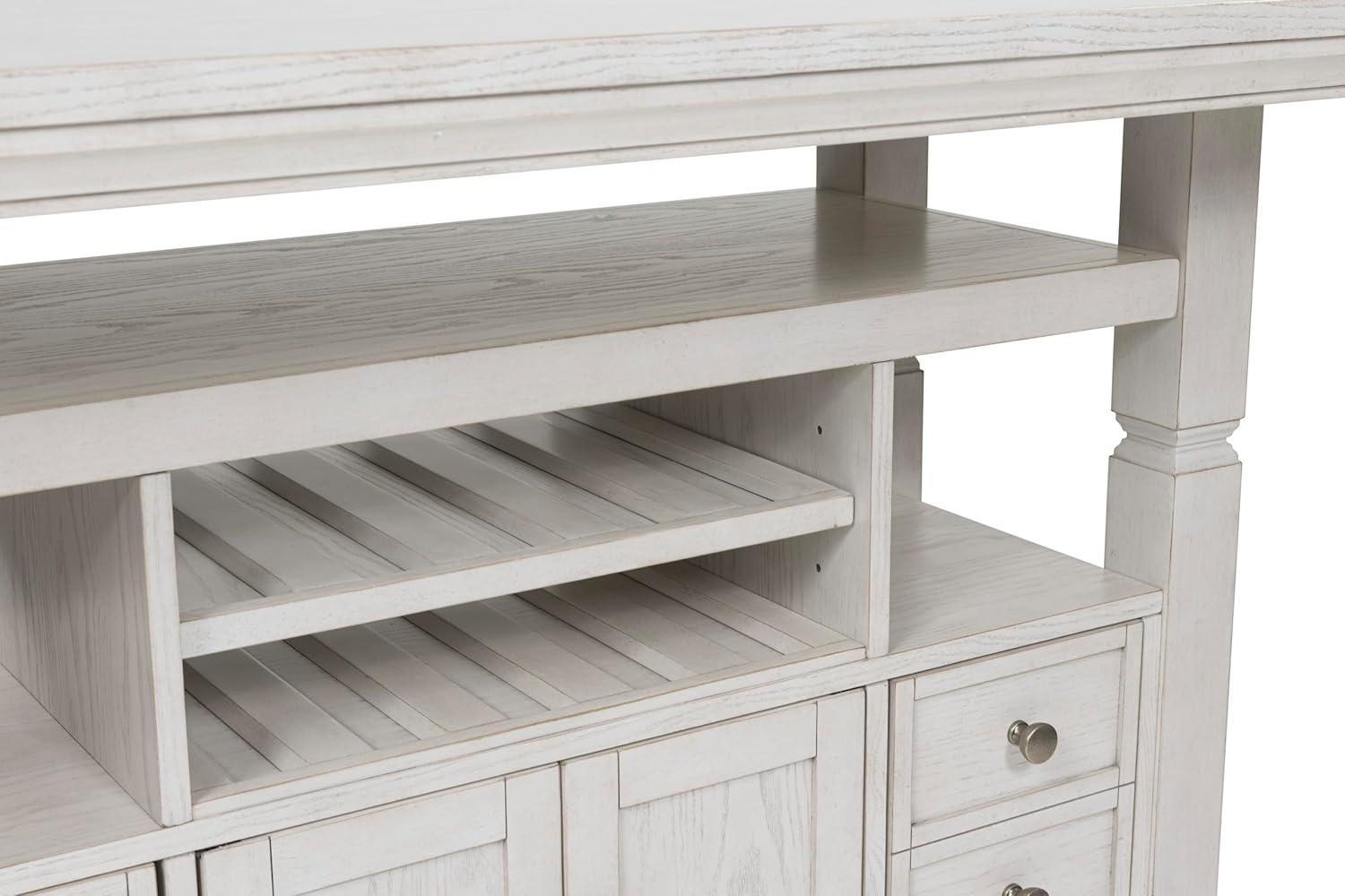 imageSignature Design by Ashley Robbinsdale Casual Removable Center Leaf Dining Extension Table with Trestle Base Wood Ash Veneer Tabletop with Planked Effect 2 Removable Center Leaves Seats 8 WhiteAntique White