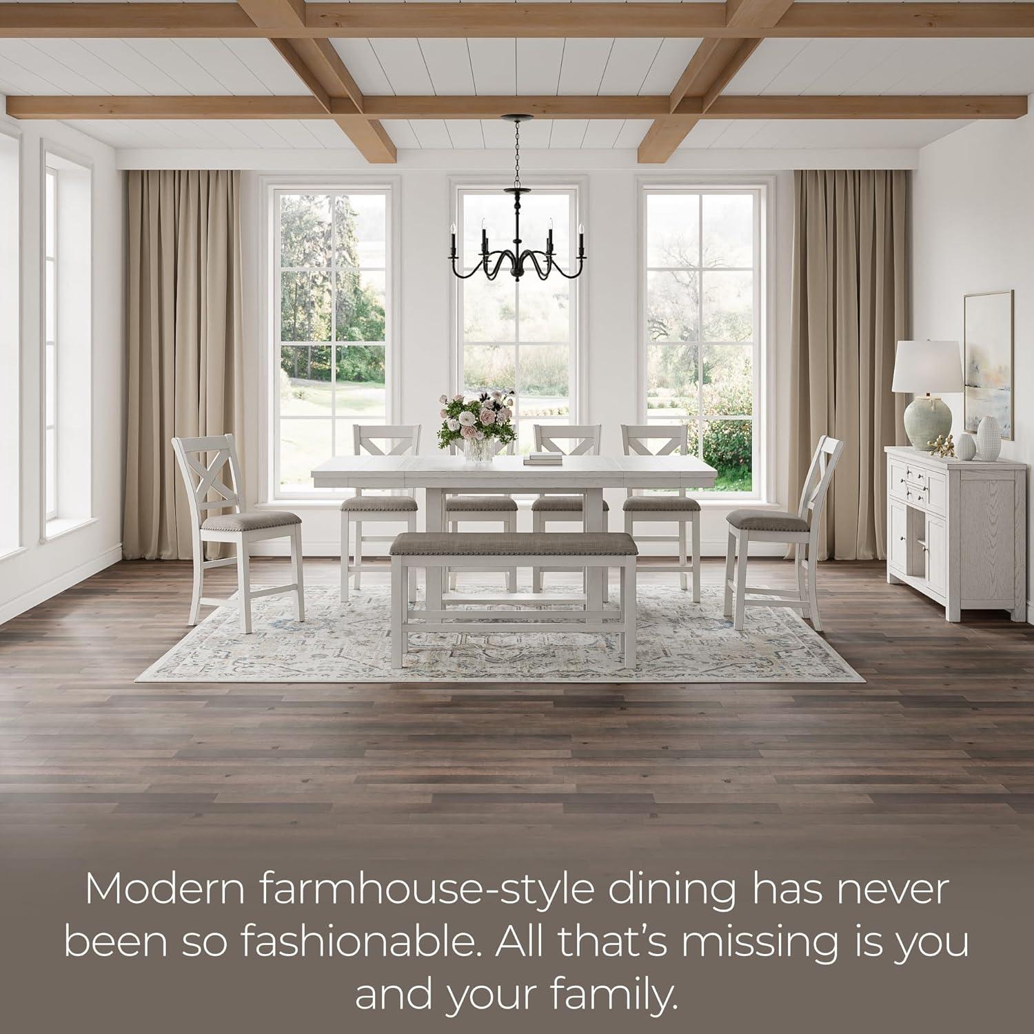 imageSignature Design by Ashley Robbinsdale Casual Removable Center Leaf Dining Extension Table with Trestle Base Wood Ash Veneer Tabletop with Planked Effect 2 Removable Center Leaves Seats 8 WhiteWhite