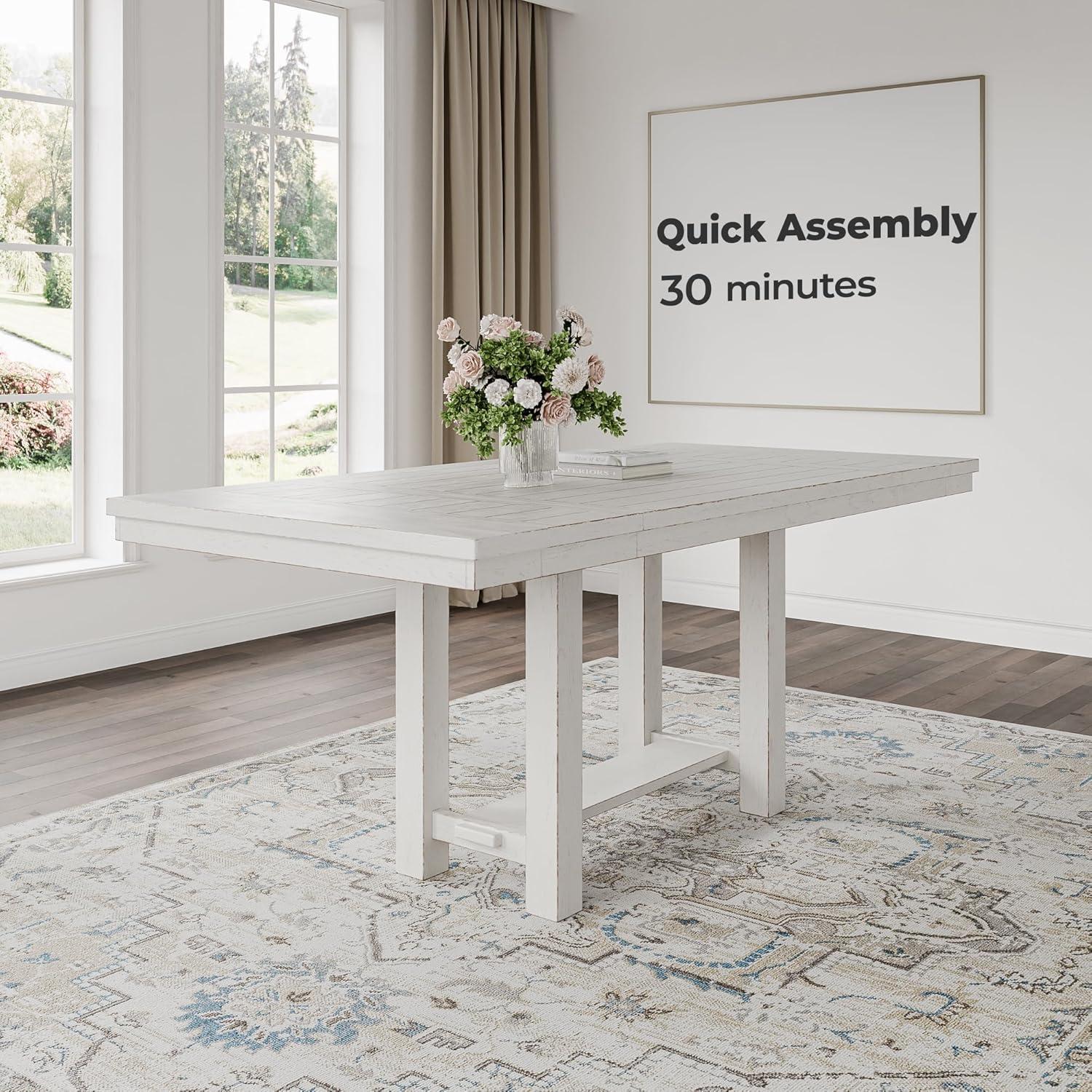 imageSignature Design by Ashley Robbinsdale Casual Removable Center Leaf Dining Extension Table with Trestle Base Wood Ash Veneer Tabletop with Planked Effect 2 Removable Center Leaves Seats 8 WhiteWhite