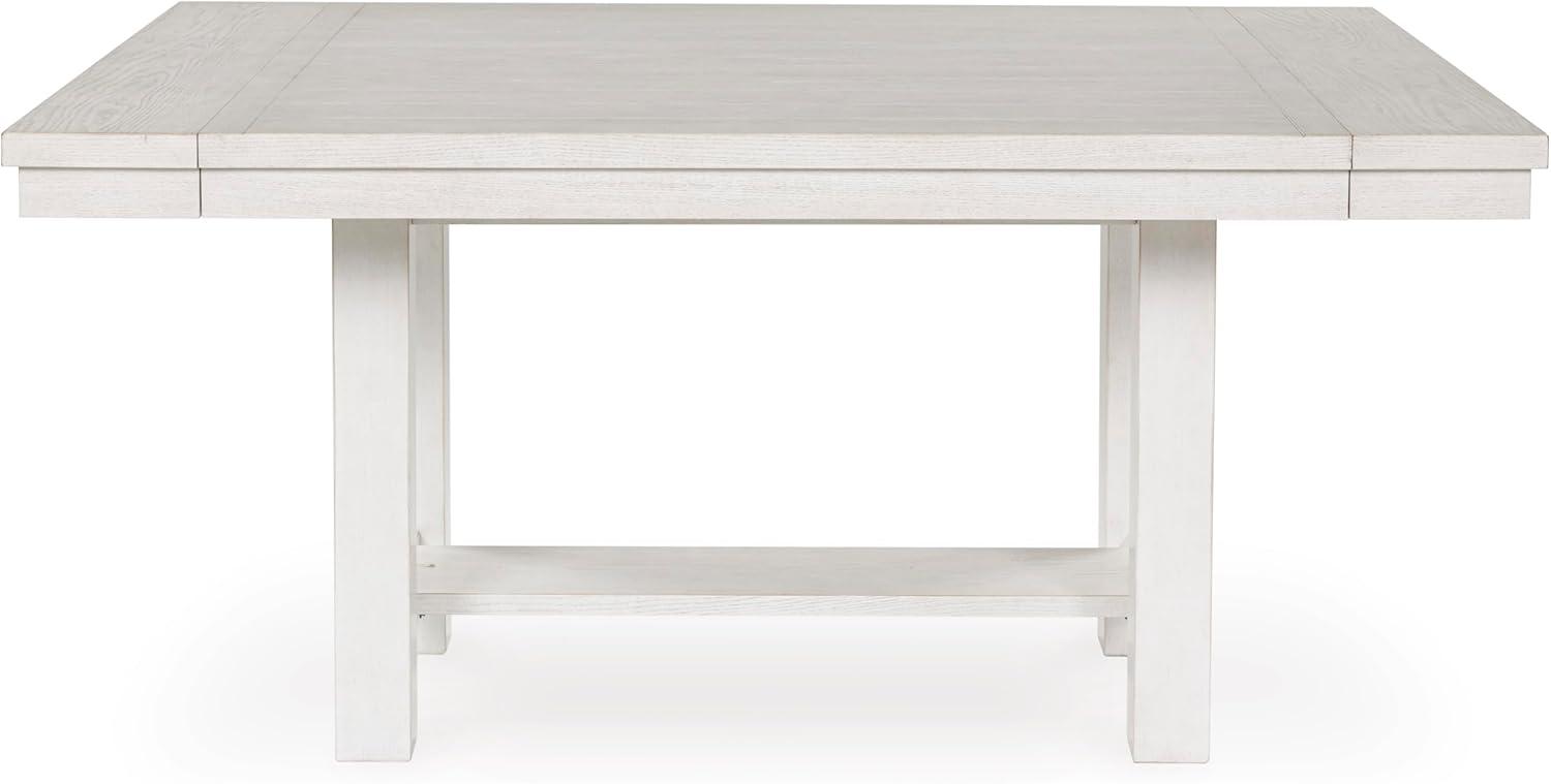 imageSignature Design by Ashley Robbinsdale Casual Removable Center Leaf Dining Extension Table with Trestle Base Wood Ash Veneer Tabletop with Planked Effect 2 Removable Center Leaves Seats 8 WhiteAntique White