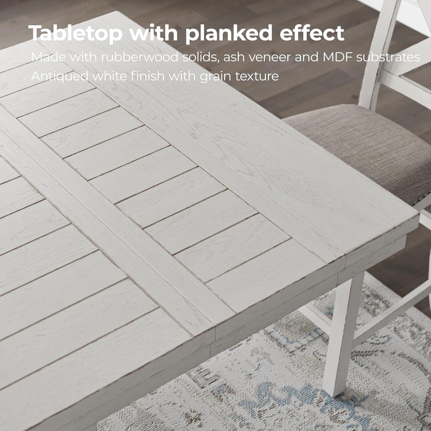 imageSignature Design by Ashley Robbinsdale Casual Removable Center Leaf Dining Extension Table with Trestle Base Wood Ash Veneer Tabletop with Planked Effect 2 Removable Center Leaves Seats 8 WhiteWhite
