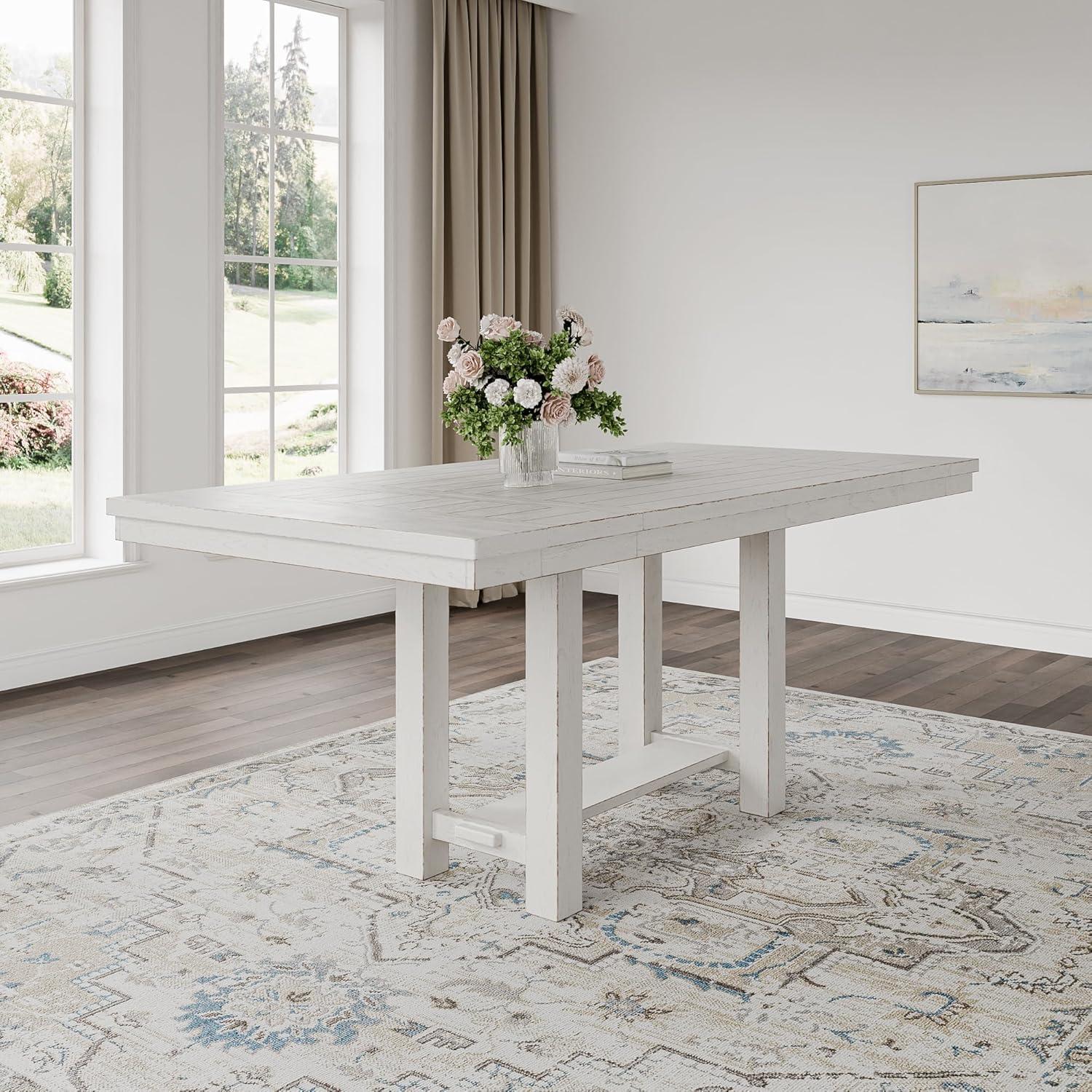imageSignature Design by Ashley Robbinsdale Casual Removable Center Leaf Dining Extension Table with Trestle Base Wood Ash Veneer Tabletop with Planked Effect 2 Removable Center Leaves Seats 8 WhiteWhite