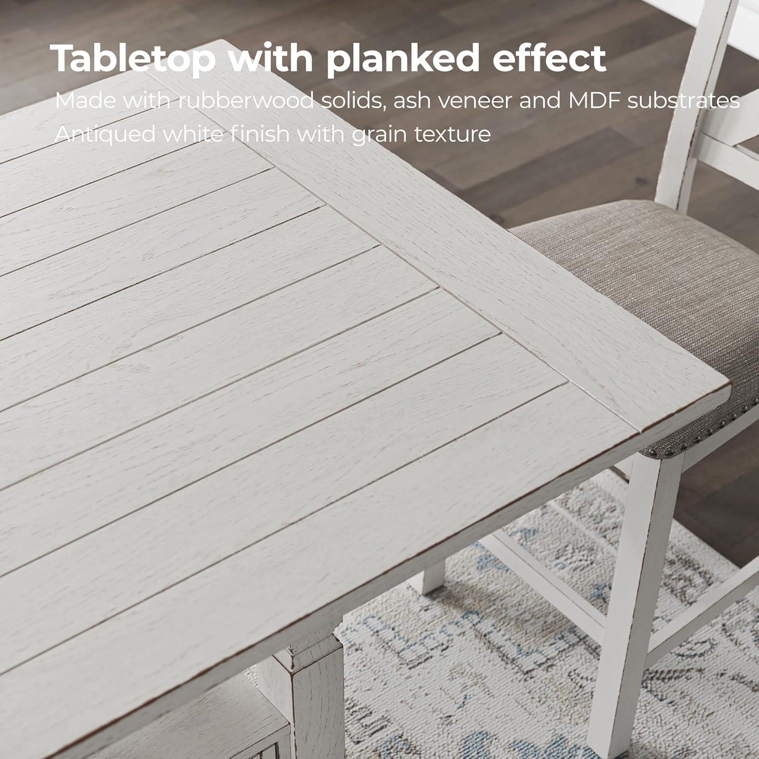 imageSignature Design by Ashley Robbinsdale Casual Removable Center Leaf Dining Extension Table with Trestle Base Wood Ash Veneer Tabletop with Planked Effect 2 Removable Center Leaves Seats 8 WhiteAntique White