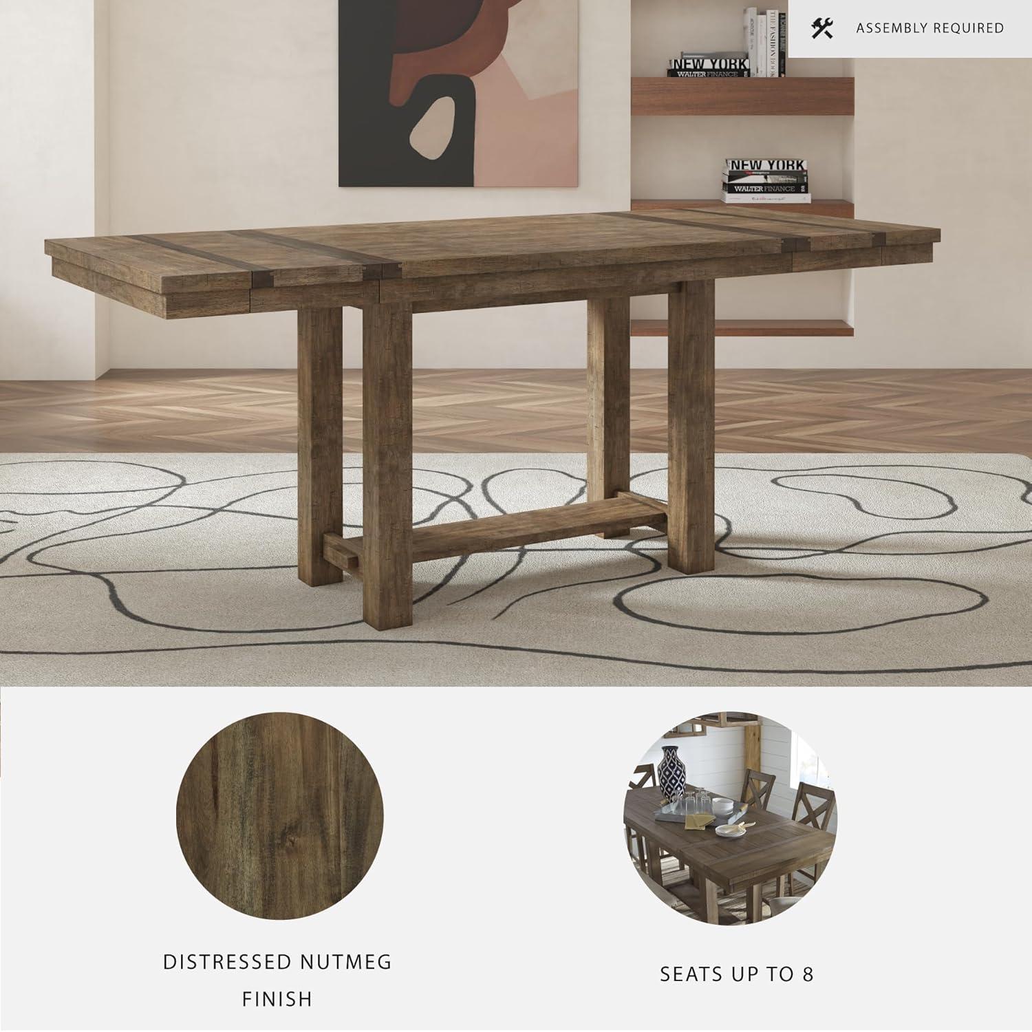 imageSignature Design by Ashley Robbinsdale Casual Removable Center Leaf Dining Extension Table with Trestle Base Wood Ash Veneer Tabletop with Planked Effect 2 Removable Center Leaves Seats 8 WhiteBrown