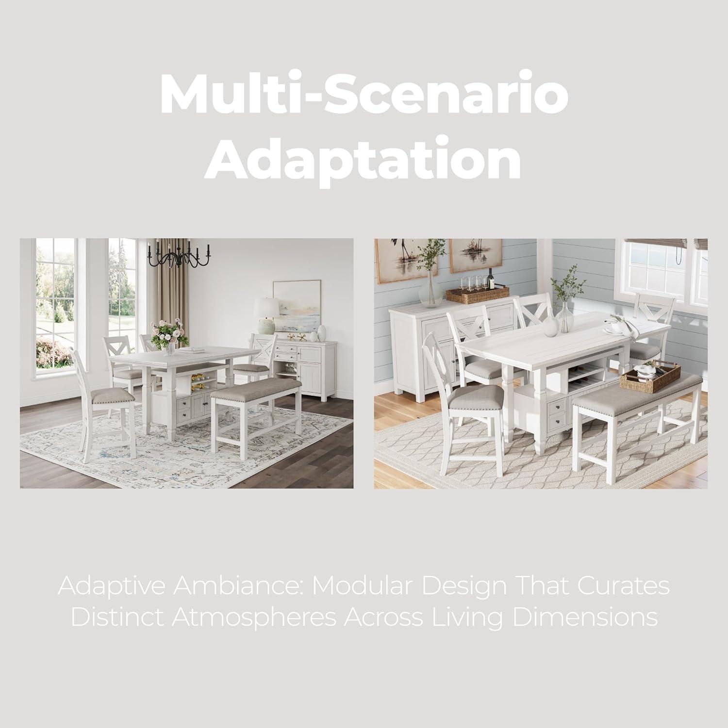 imageSignature Design by Ashley Robbinsdale Casual Removable Center Leaf Dining Extension Table with Trestle Base Wood Ash Veneer Tabletop with Planked Effect 2 Removable Center Leaves Seats 8 WhiteAntique White