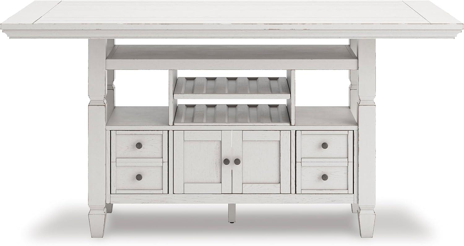 imageSignature Design by Ashley Robbinsdale Casual Removable Center Leaf Dining Extension Table with Trestle Base Wood Ash Veneer Tabletop with Planked Effect 2 Removable Center Leaves Seats 8 WhiteAntique White
