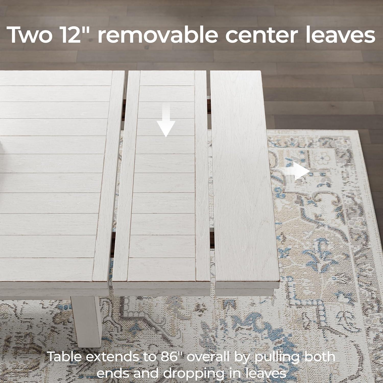 imageSignature Design by Ashley Robbinsdale Casual Removable Center Leaf Dining Extension Table with Trestle Base Wood Ash Veneer Tabletop with Planked Effect 2 Removable Center Leaves Seats 8 WhiteAntique White