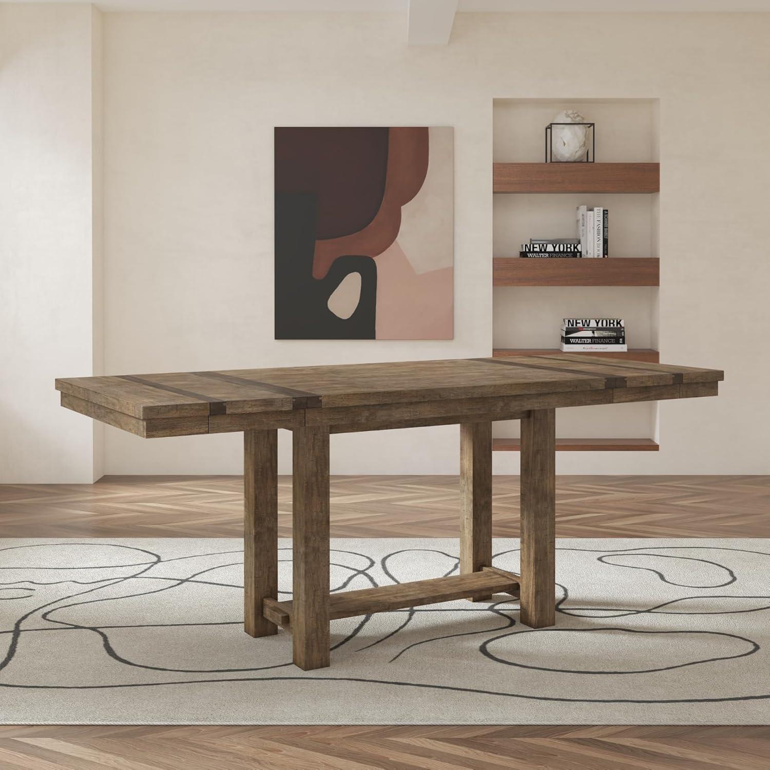 imageSignature Design by Ashley Robbinsdale Casual Removable Center Leaf Dining Extension Table with Trestle Base Wood Ash Veneer Tabletop with Planked Effect 2 Removable Center Leaves Seats 8 WhiteBrown