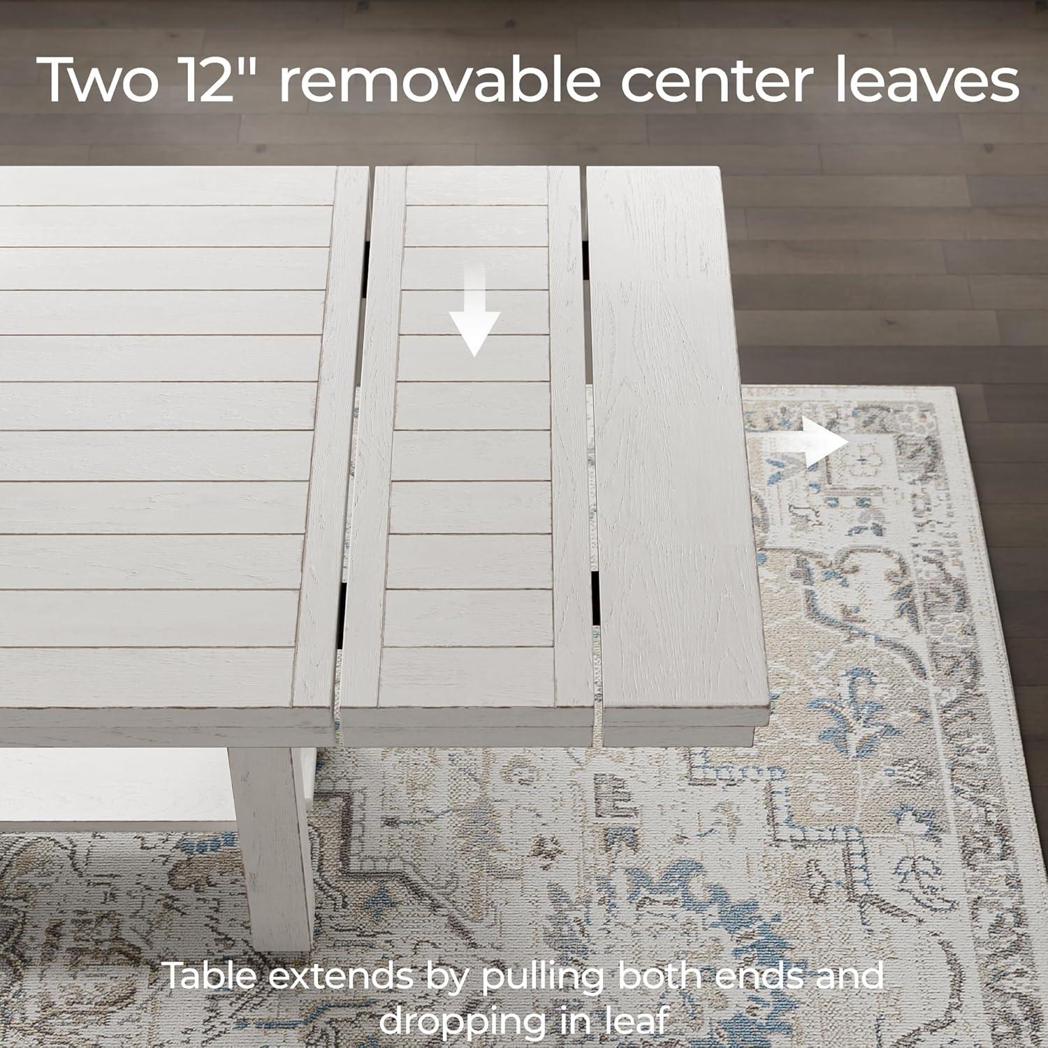 imageSignature Design by Ashley Robbinsdale Casual Removable Center Leaf Dining Extension Table with Trestle Base Wood Ash Veneer Tabletop with Planked Effect 2 Removable Center Leaves Seats 8 WhiteWhite
