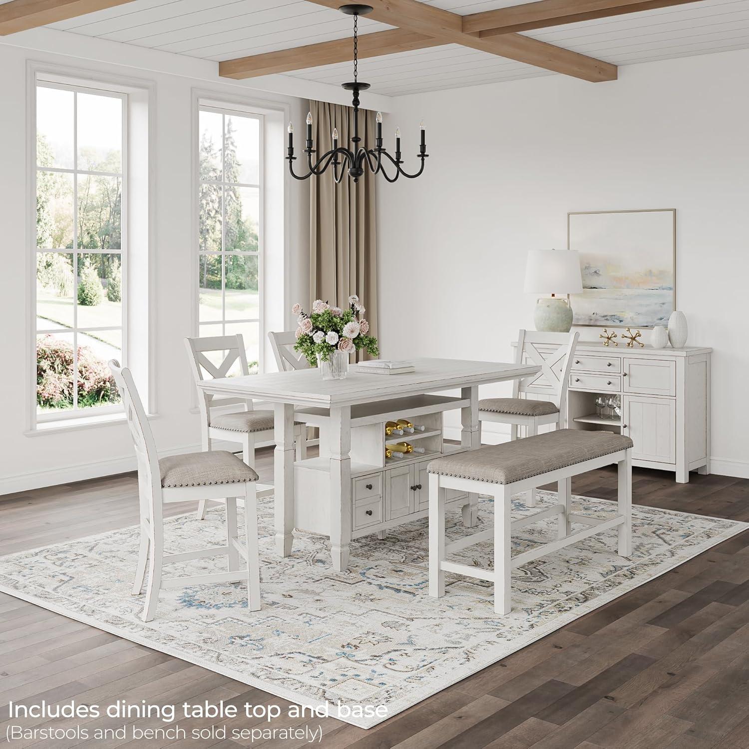imageSignature Design by Ashley Robbinsdale Casual Removable Center Leaf Dining Extension Table with Trestle Base Wood Ash Veneer Tabletop with Planked Effect 2 Removable Center Leaves Seats 8 WhiteAntique White