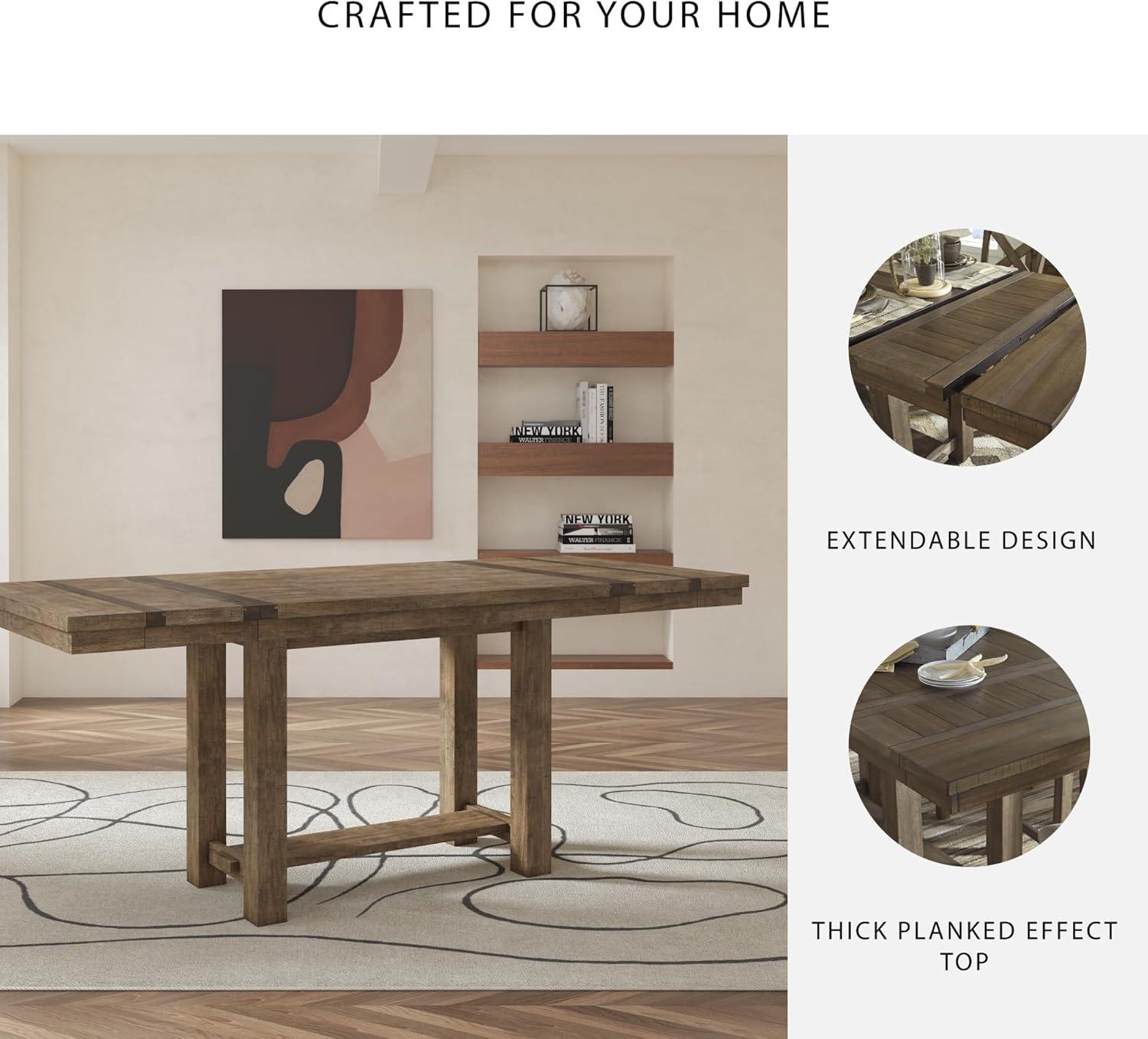 imageSignature Design by Ashley Robbinsdale Casual Removable Center Leaf Dining Extension Table with Trestle Base Wood Ash Veneer Tabletop with Planked Effect 2 Removable Center Leaves Seats 8 WhiteBrown
