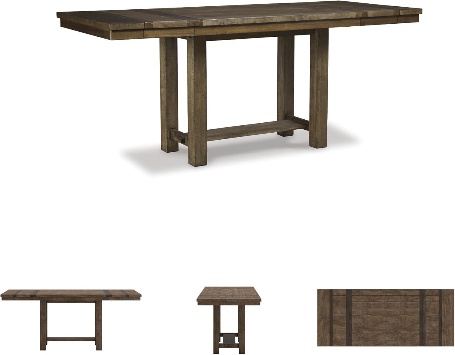 imageSignature Design by Ashley Robbinsdale Casual Removable Center Leaf Dining Extension Table with Trestle Base Wood Ash Veneer Tabletop with Planked Effect 2 Removable Center Leaves Seats 8 WhiteBrown