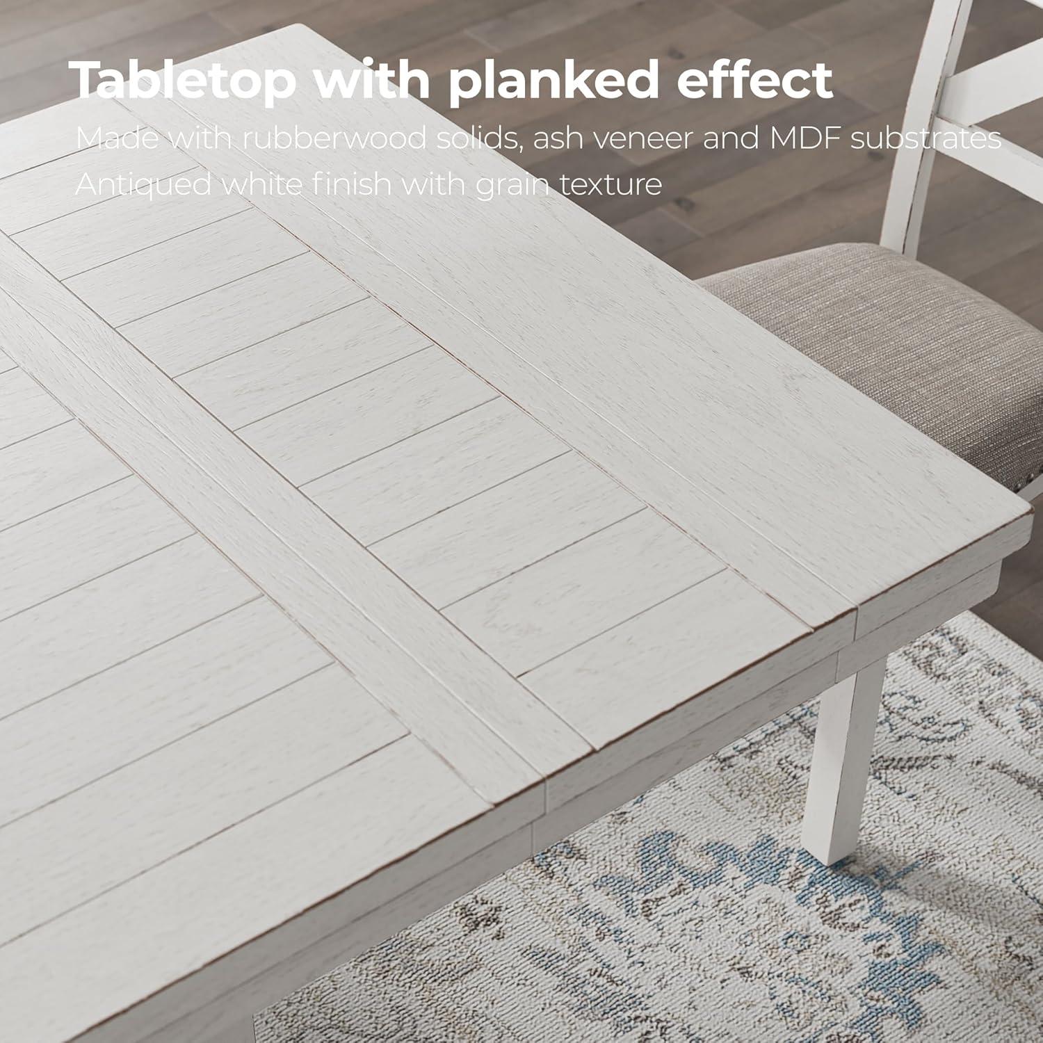 imageSignature Design by Ashley Robbinsdale Casual Removable Center Leaf Dining Extension Table with Trestle Base Wood Ash Veneer Tabletop with Planked Effect 2 Removable Center Leaves Seats 8 WhiteAntique White
