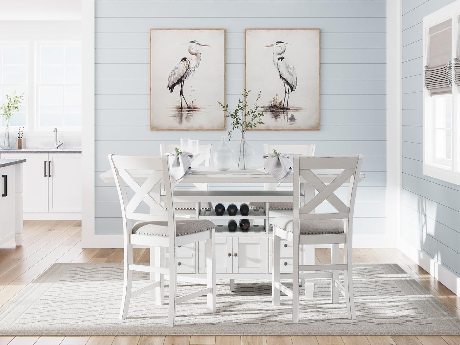 imageSignature Design by Ashley Robbinsdale Casual Removable Center Leaf Dining Extension Table with Trestle Base Wood Ash Veneer Tabletop with Planked Effect 2 Removable Center Leaves Seats 8 WhiteAntique White