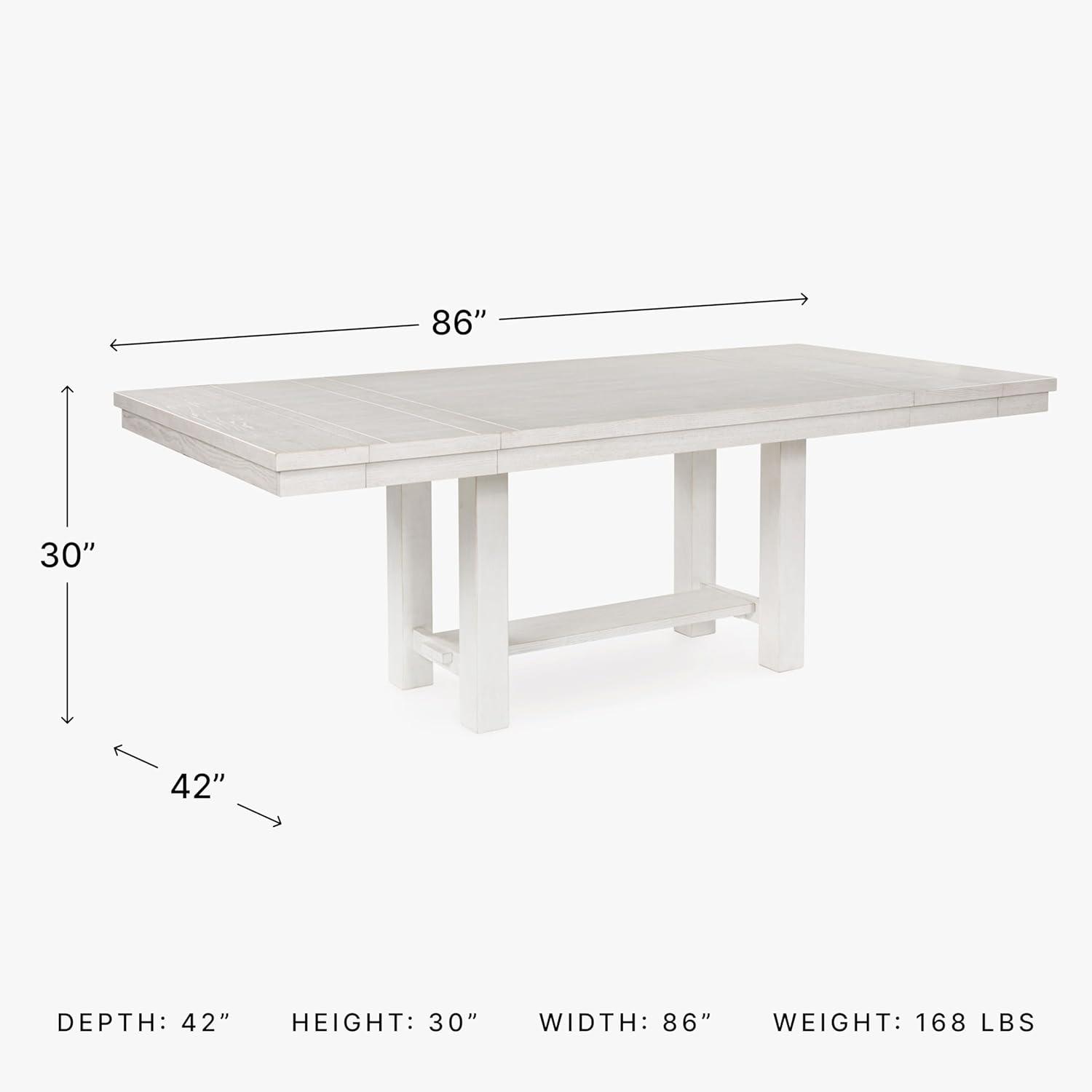 imageSignature Design by Ashley Robbinsdale Casual Removable Center Leaf Dining Extension Table with Trestle Base Wood Ash Veneer Tabletop with Planked Effect 2 Removable Center Leaves Seats 8 WhiteAntique White