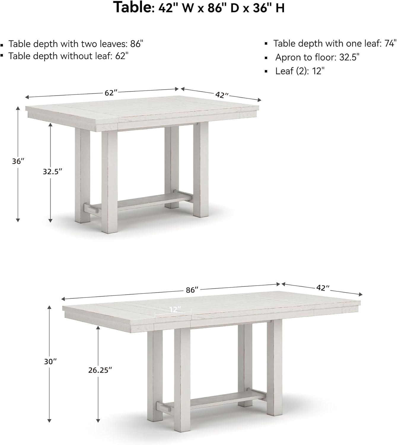 imageSignature Design by Ashley Robbinsdale Casual Removable Center Leaf Dining Extension Table with Trestle Base Wood Ash Veneer Tabletop with Planked Effect 2 Removable Center Leaves Seats 8 WhiteWhite